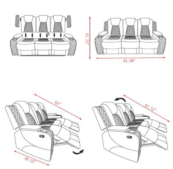 Lilac Black Manual Reclining Sofa, Loveseat & Recliner — view 4