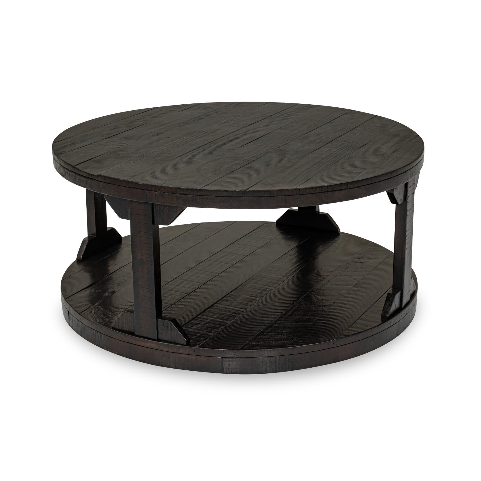 Celia Rustic Round Coffee Table with Storage Shelf