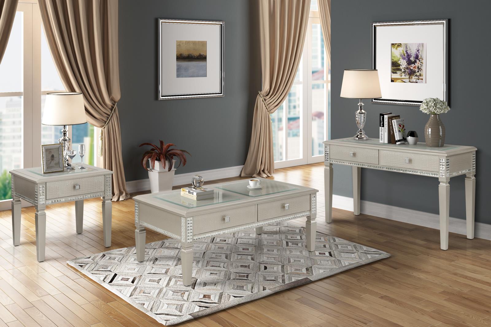 Arezzo Silver Coffee Table with Glass Top and Storage Drawers