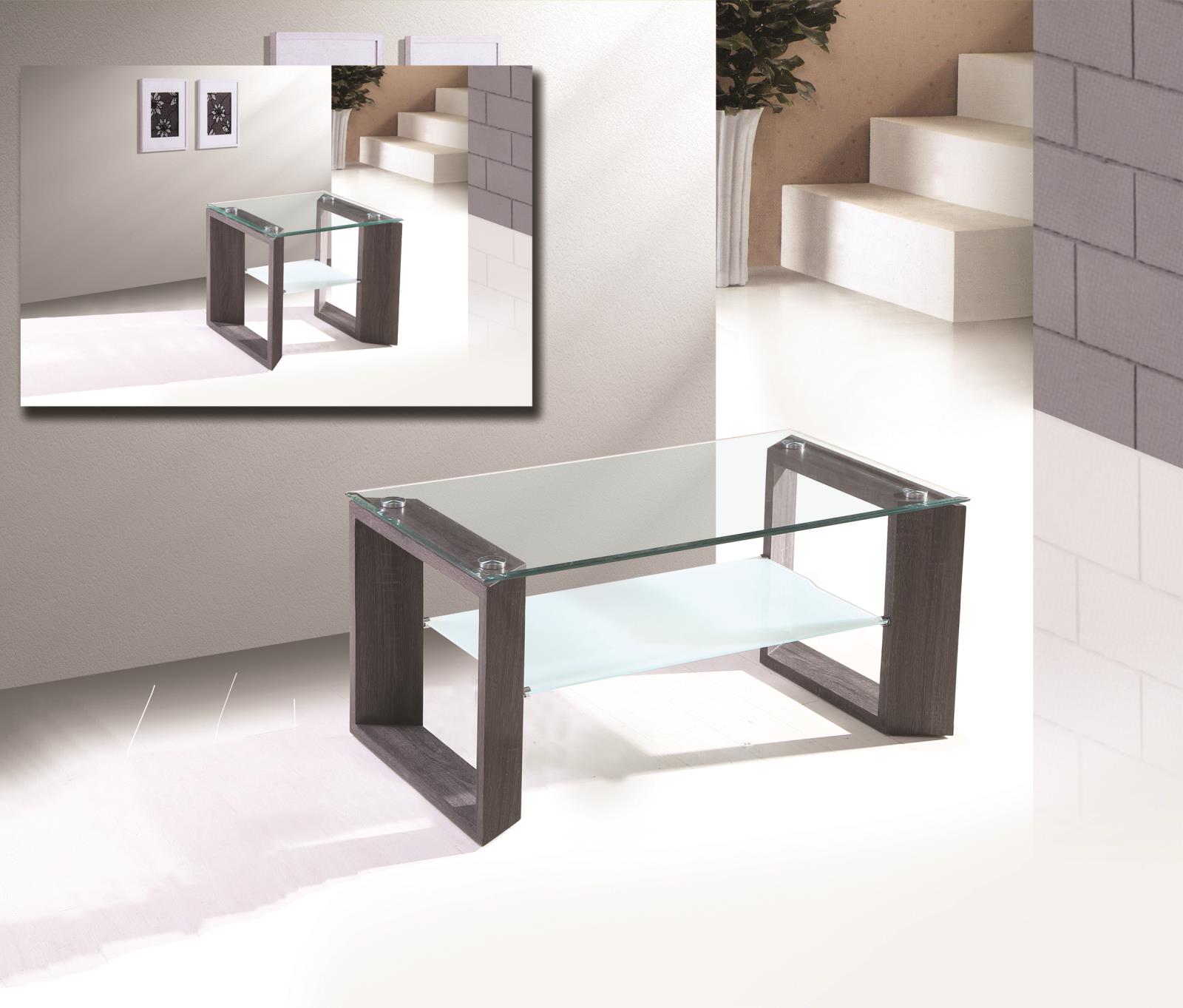 Doppio Gray Coffee Table with Glass Top and Storage Shelf — view 2