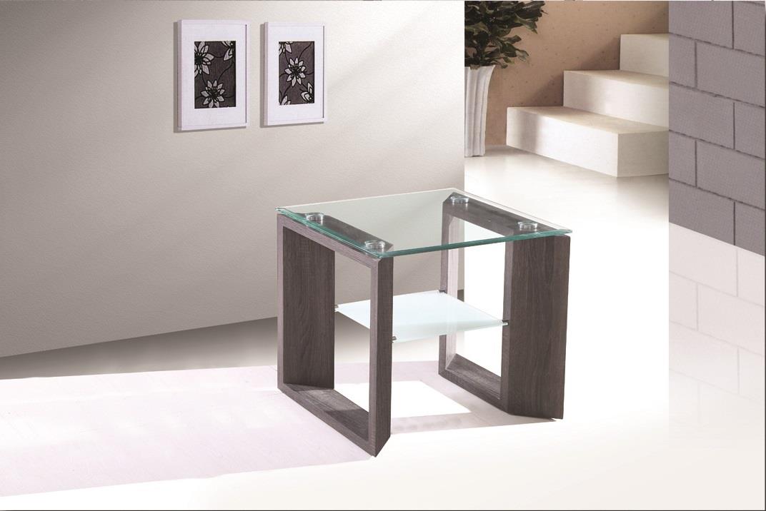 Doppio Gray End Table with Glass Top and Storage Shelf