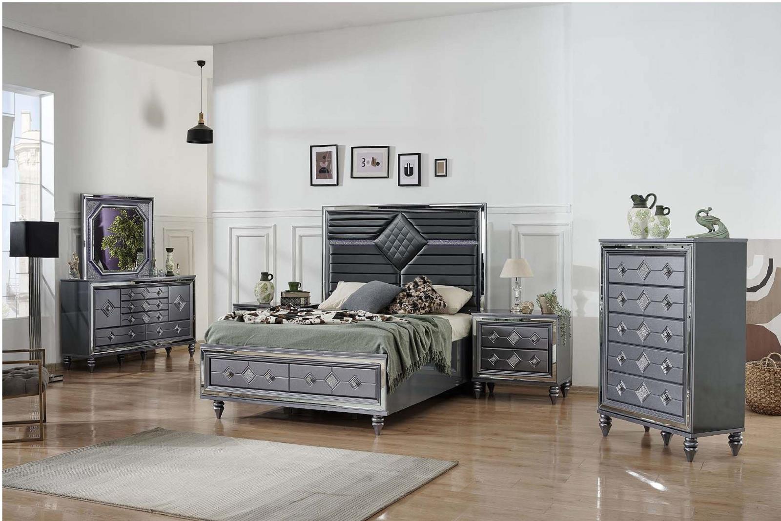 Medora Dark Gray Panel Queen Bed with Upholstered Headboard