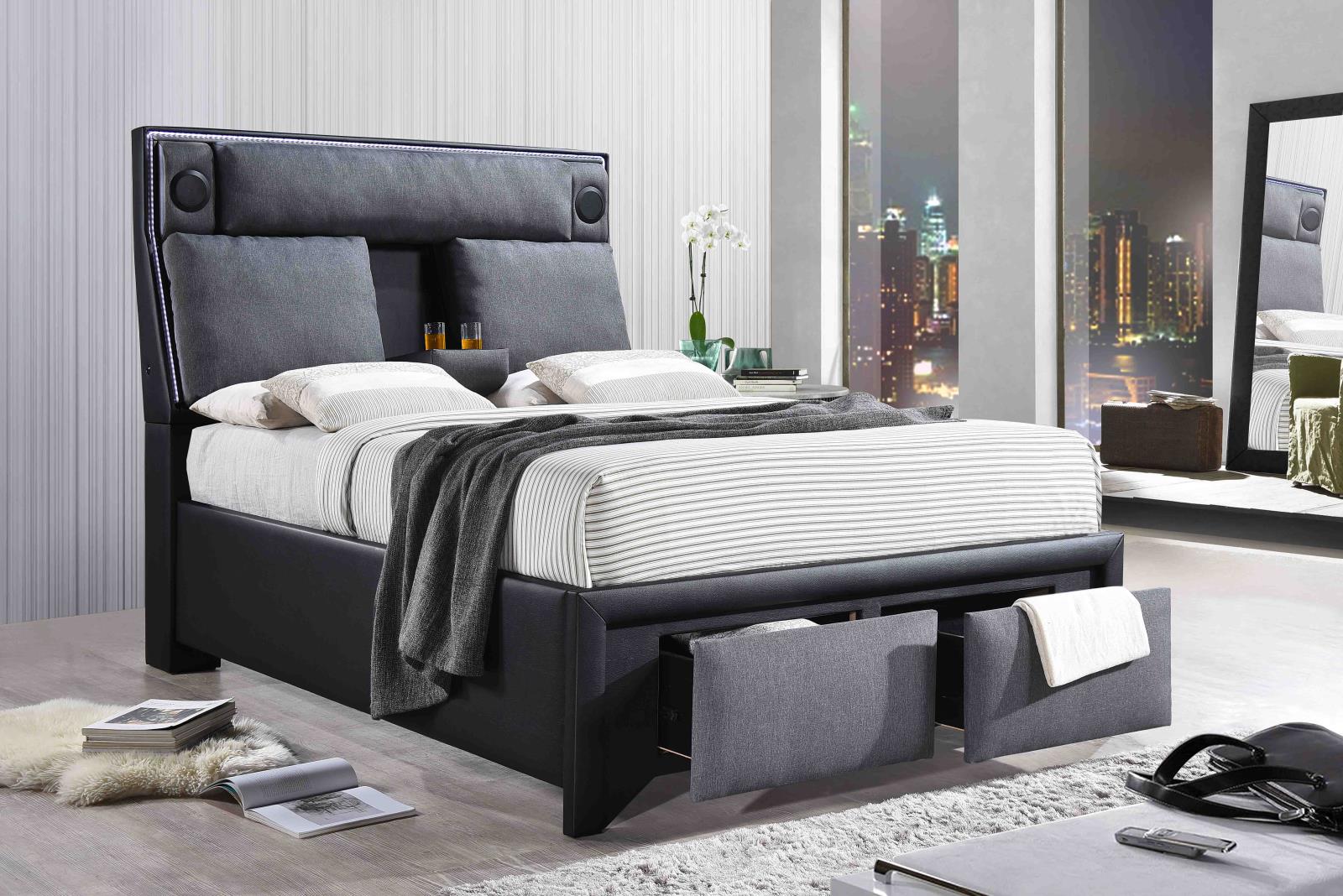 Chester Black & Gray Upholstered Storage Queen Bed