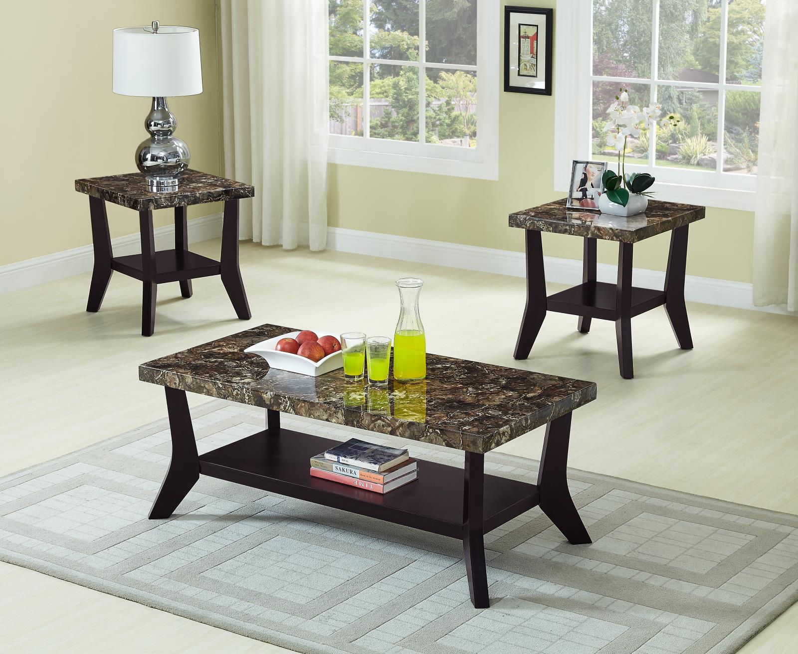 Lungo 3-Piece Brown Coffee Table Set