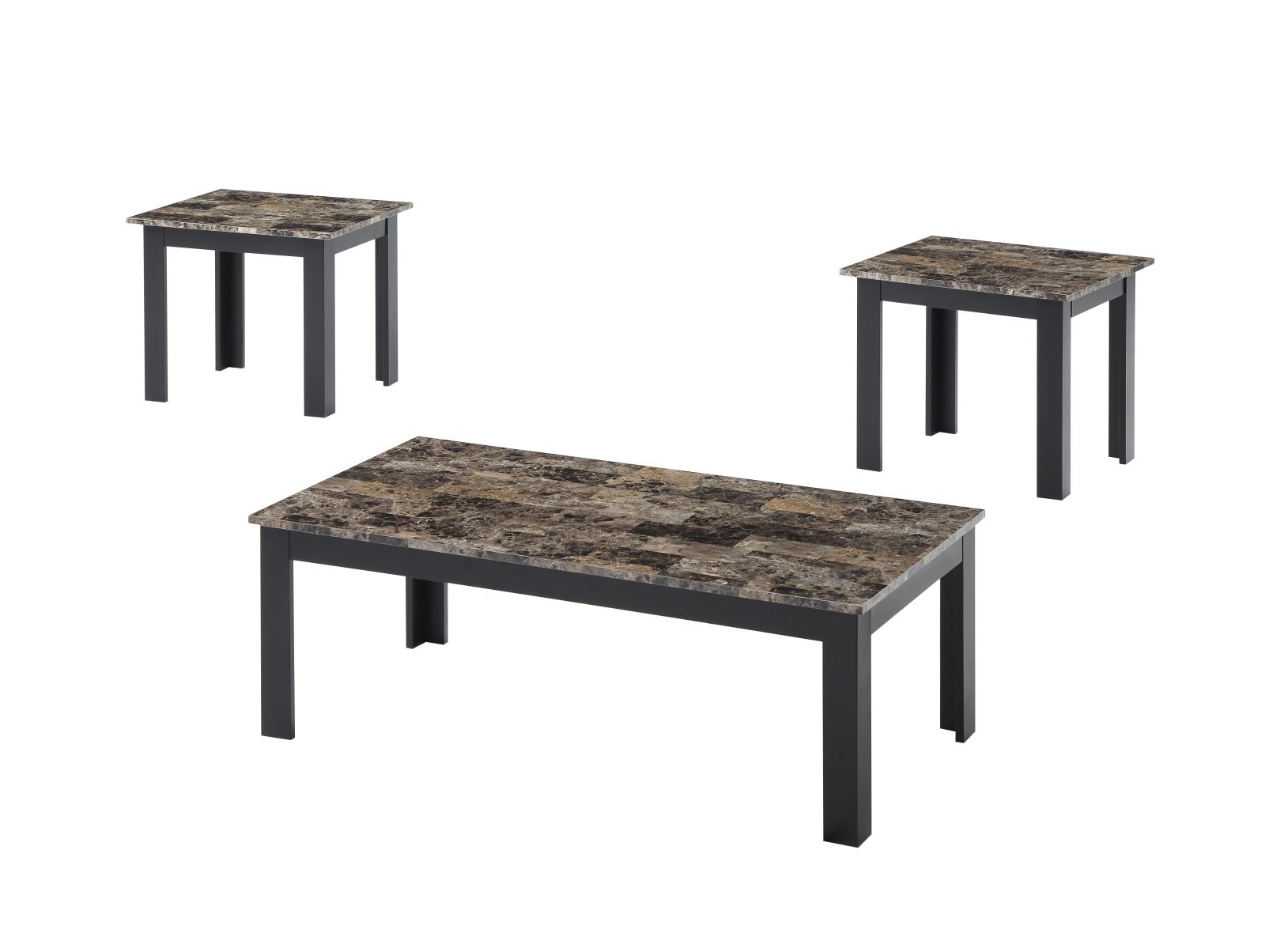 Luna 3-Piece Brown Faux Marble Top Coffee Table Set — view 2