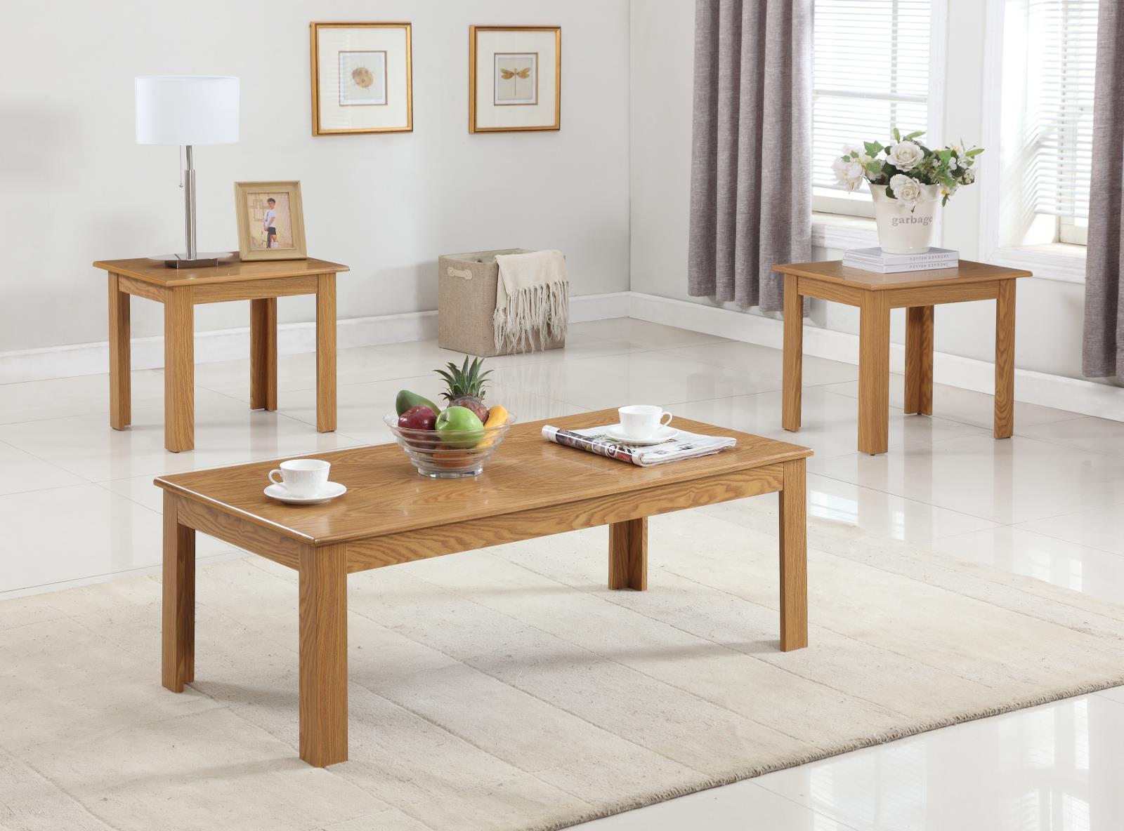 Luna 3-Piece Oak Coffee Table Set