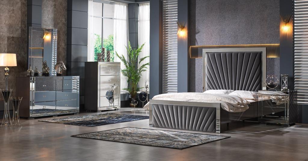 Oxford Gray King Bed, Dresser, Mirror & Nightstand