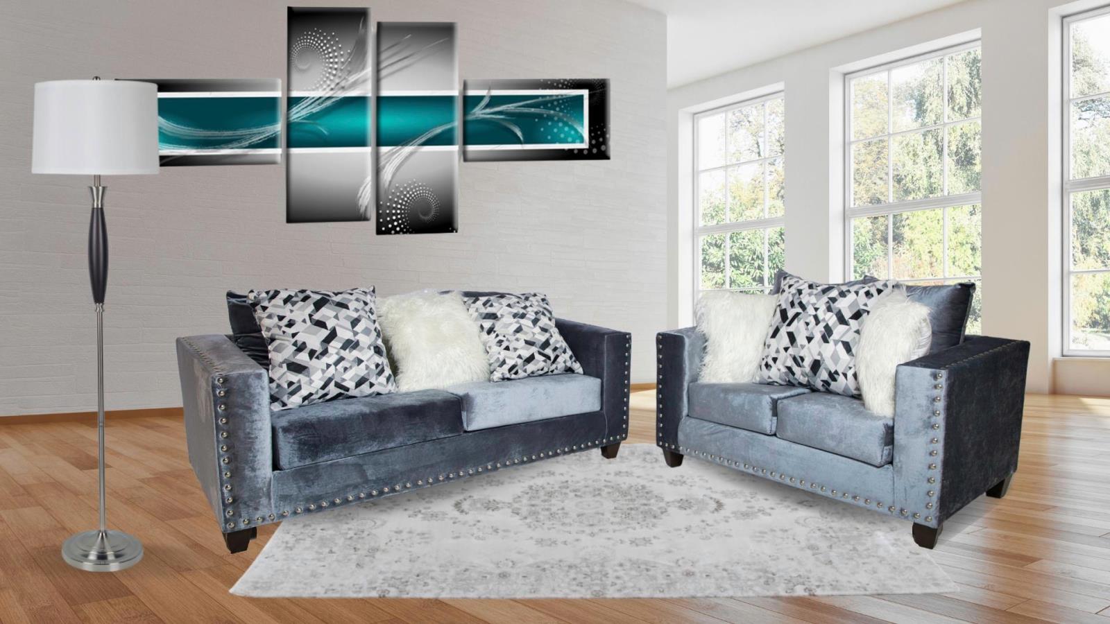 Flux Black Velvet Sofa with Nailhead Trim — view 2