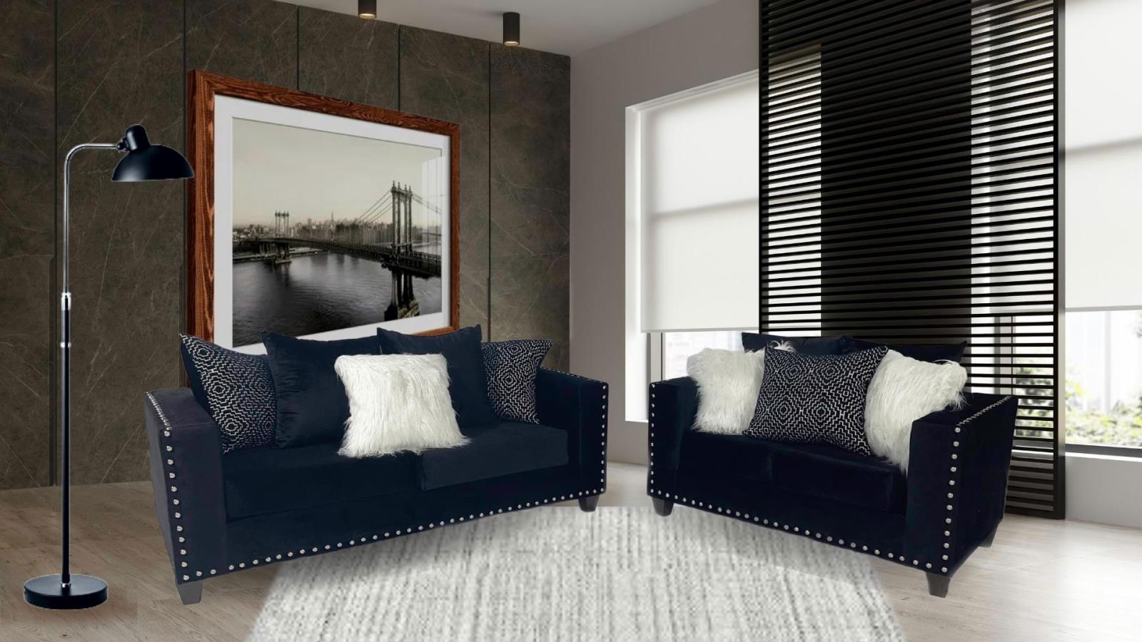 Flux Black Velvet Sofa with Nailhead Trim