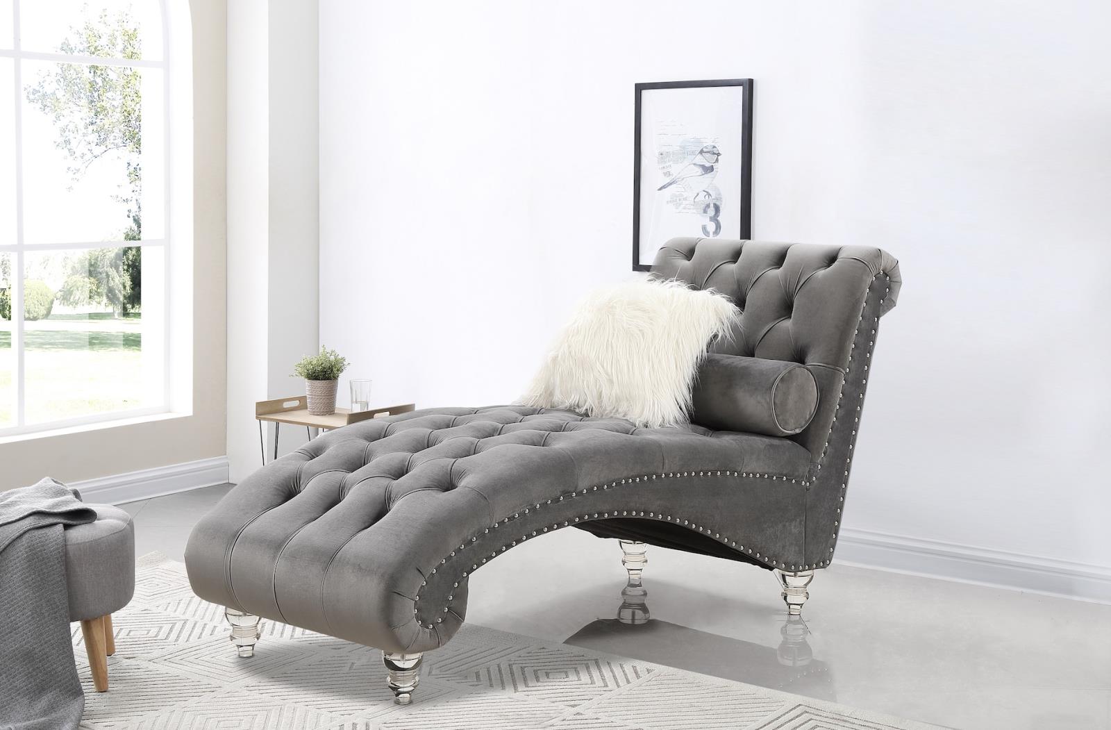 Posh Gray Velvet Chaise
