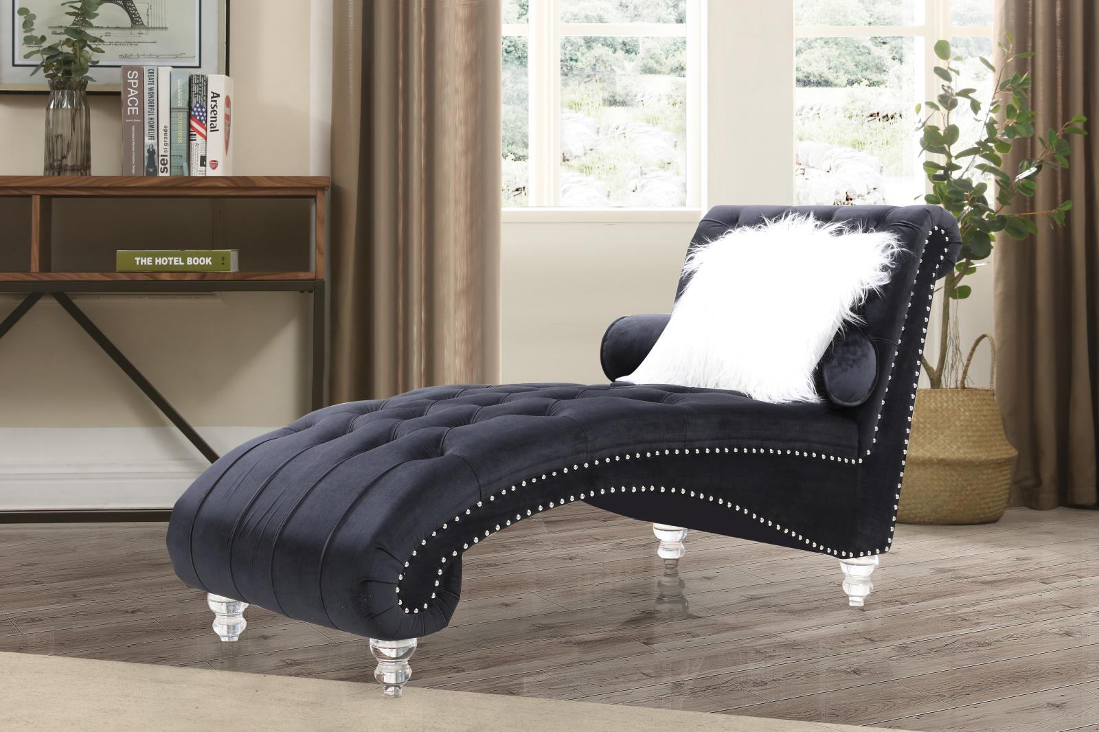 Posh Black Velvet Chaise