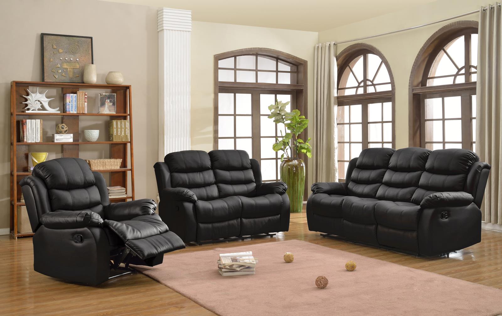 Maverick Black Manual Recliner Sofa Set