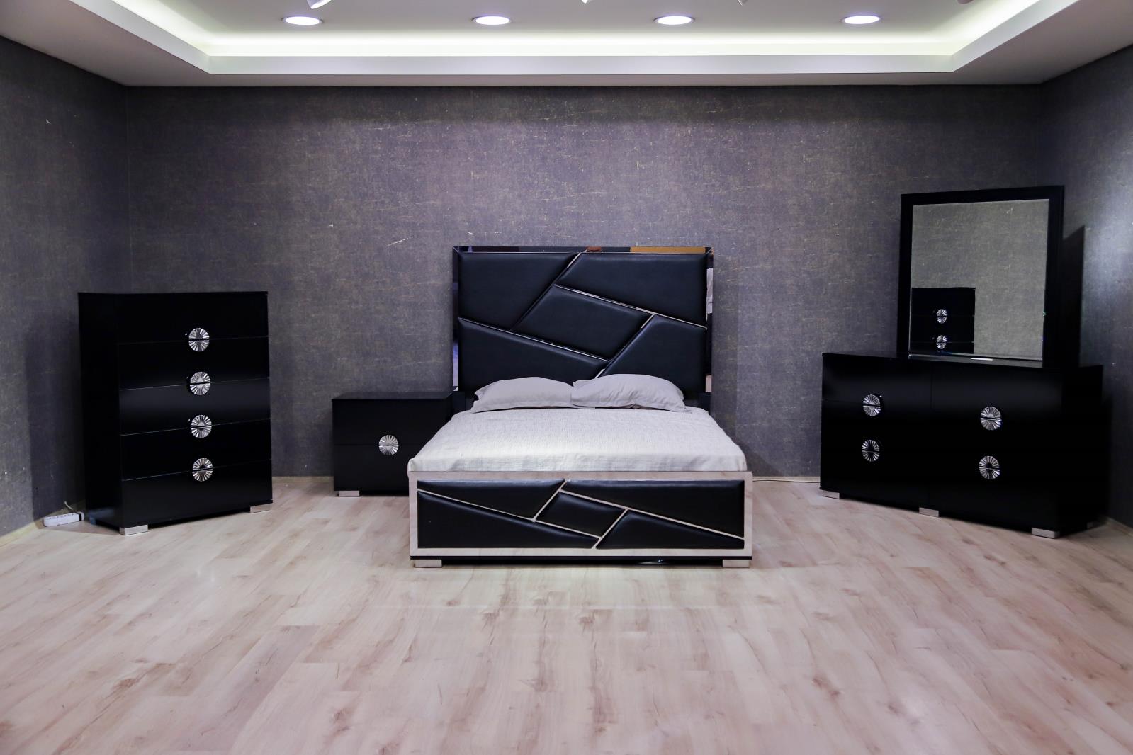 Avalon Black King Bed, Dresser, Mirror & Nightstand
