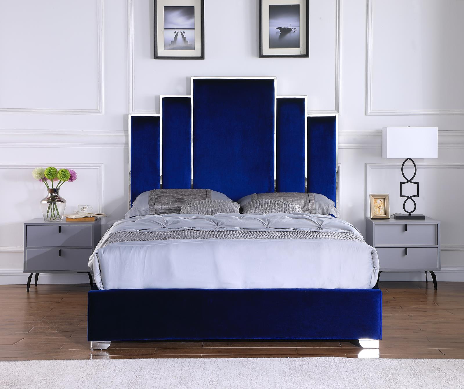 Camden Blue Upholstered King Bed