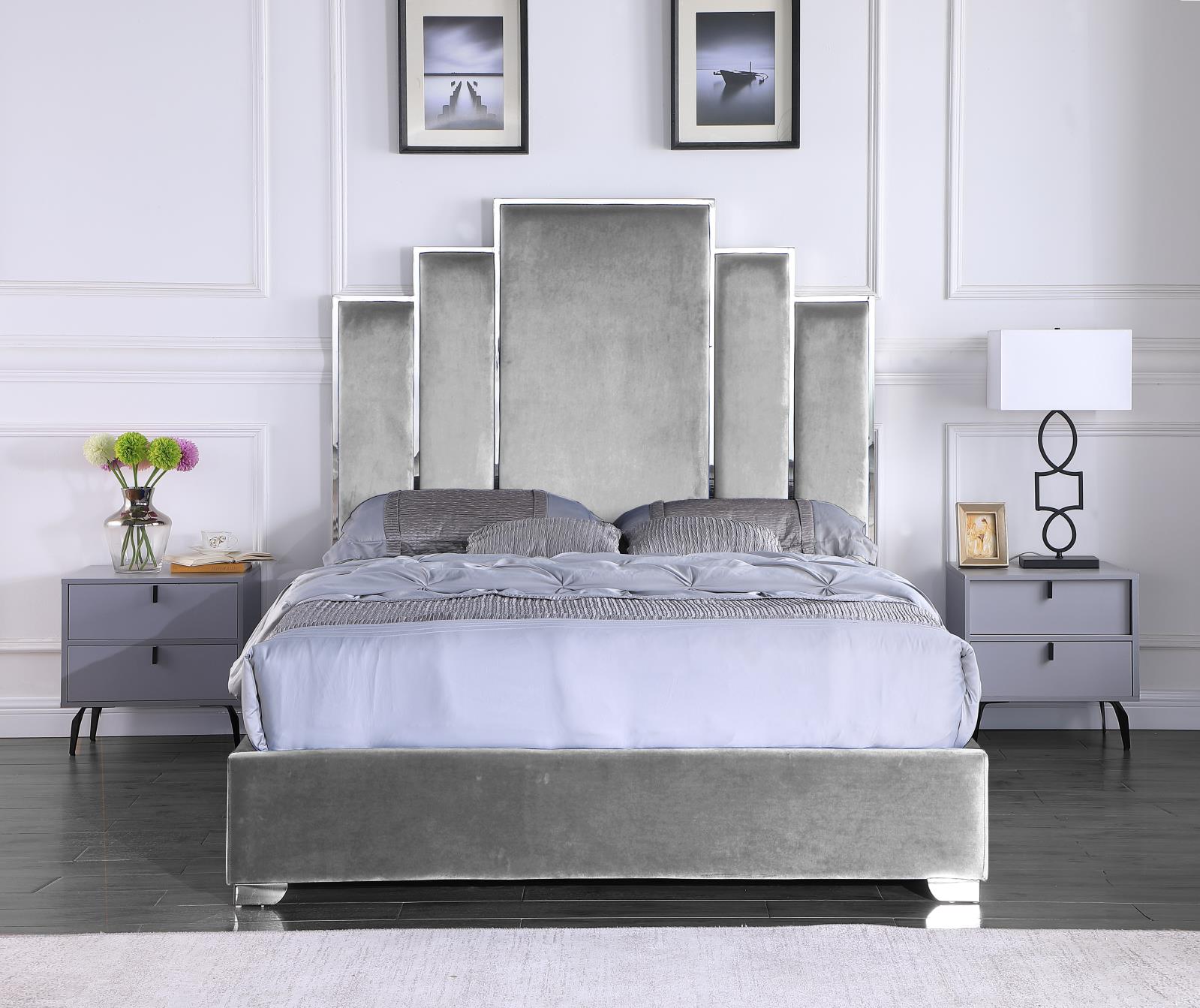 Camden Gray Upholstered King Bed — view 3