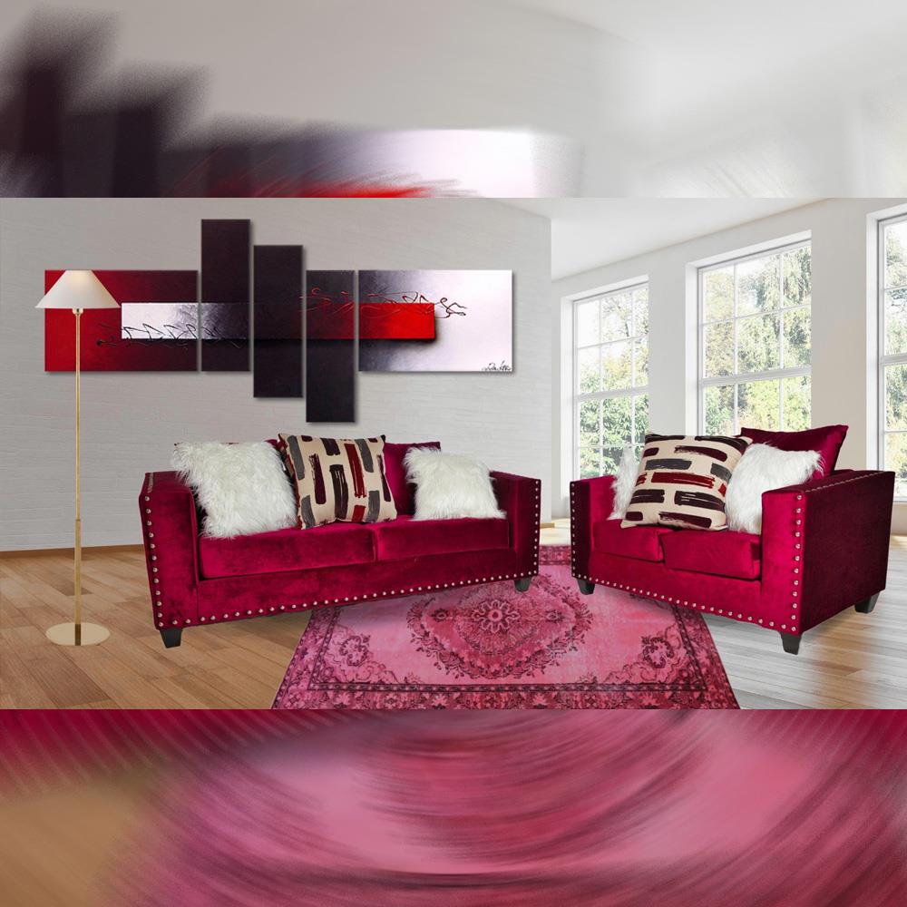 Flux Red Velvet Loveseat with Nailhead Trim