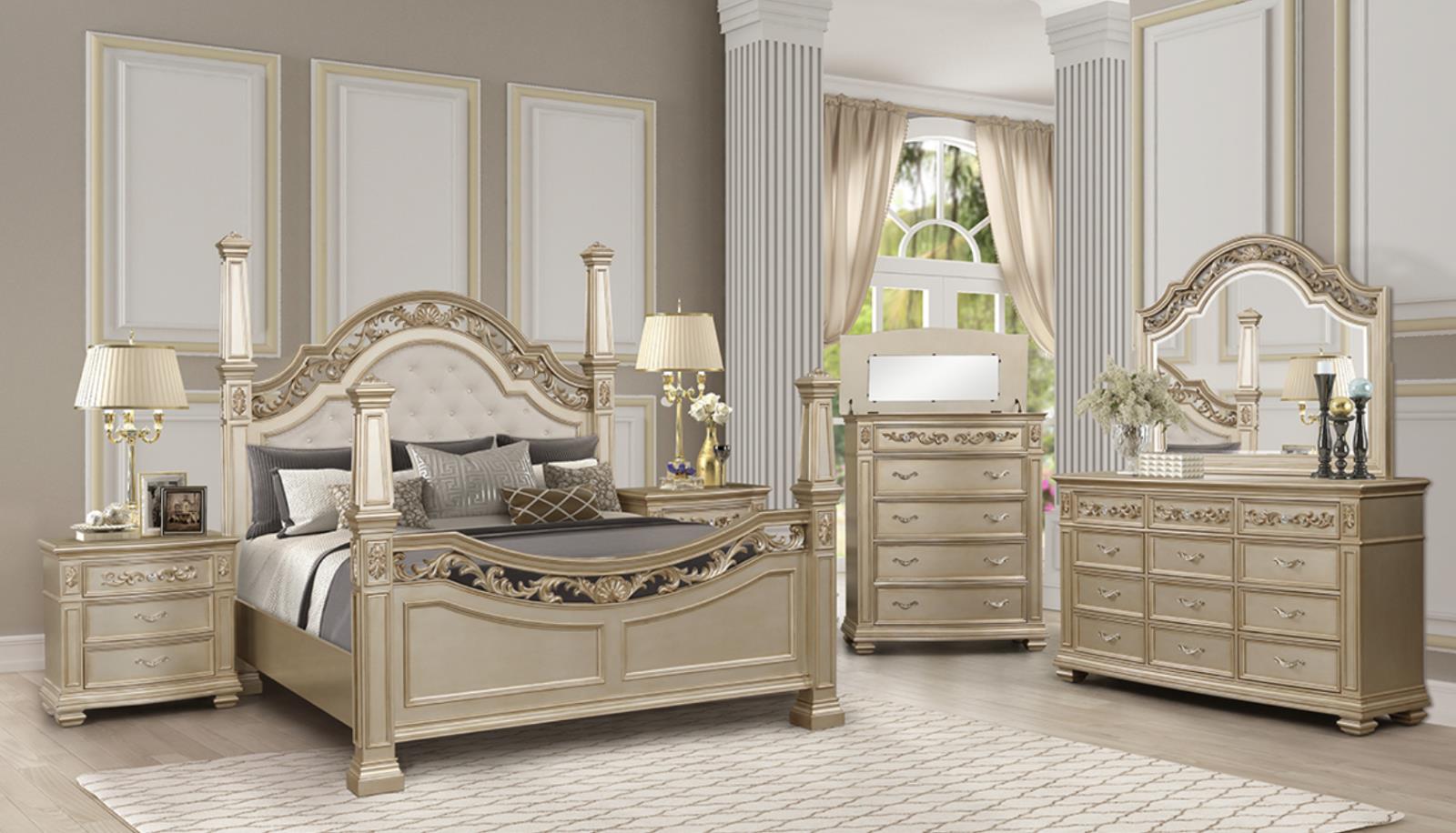 Campbell Beige Queen Bed, Dresser, Mirror, Chest & Nightstand