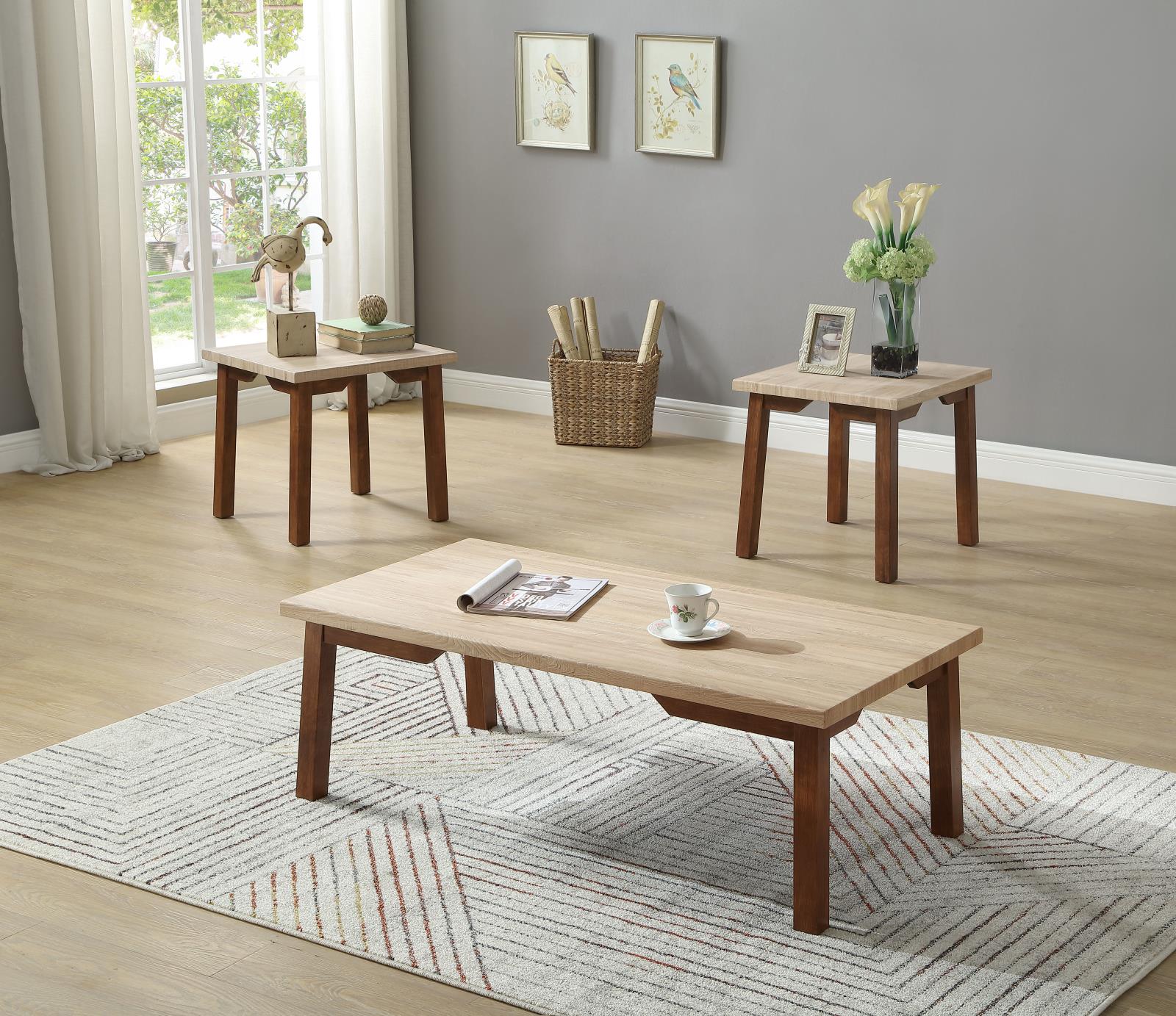 Lana 3-Piece Beige & Brown Coffee Table Set