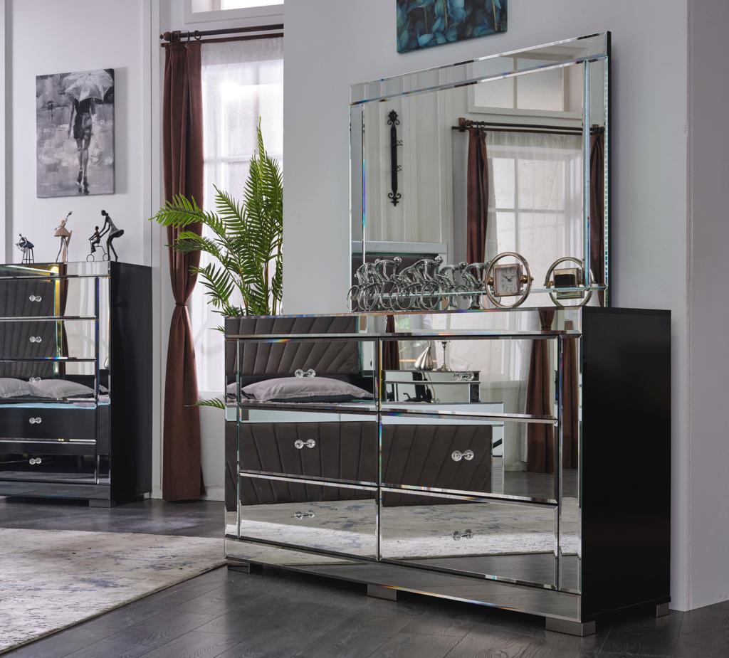 Oxford Black King Bed, Dresser & Mirror — view 3