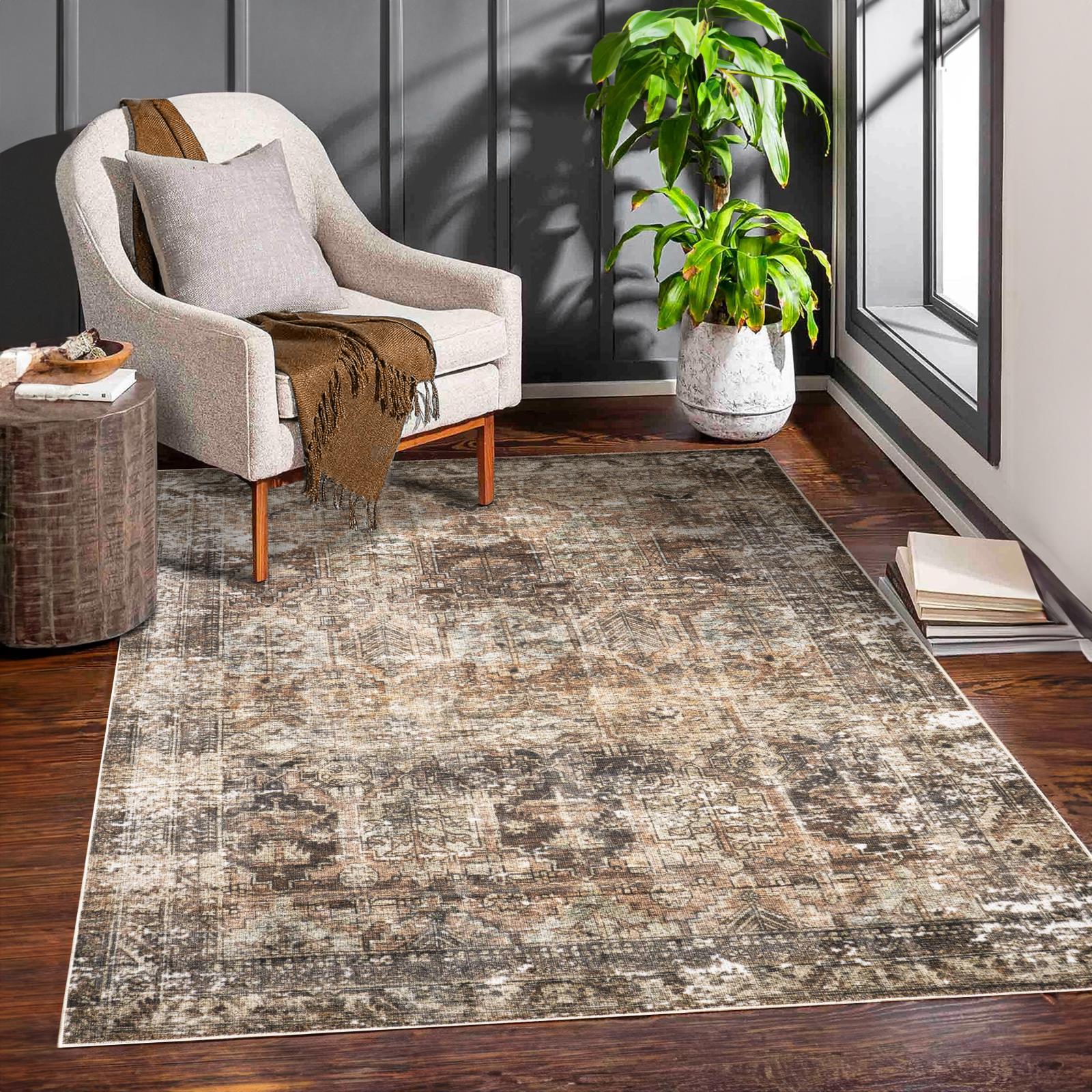 Washable WR06 Brown Area Rug — view 5
