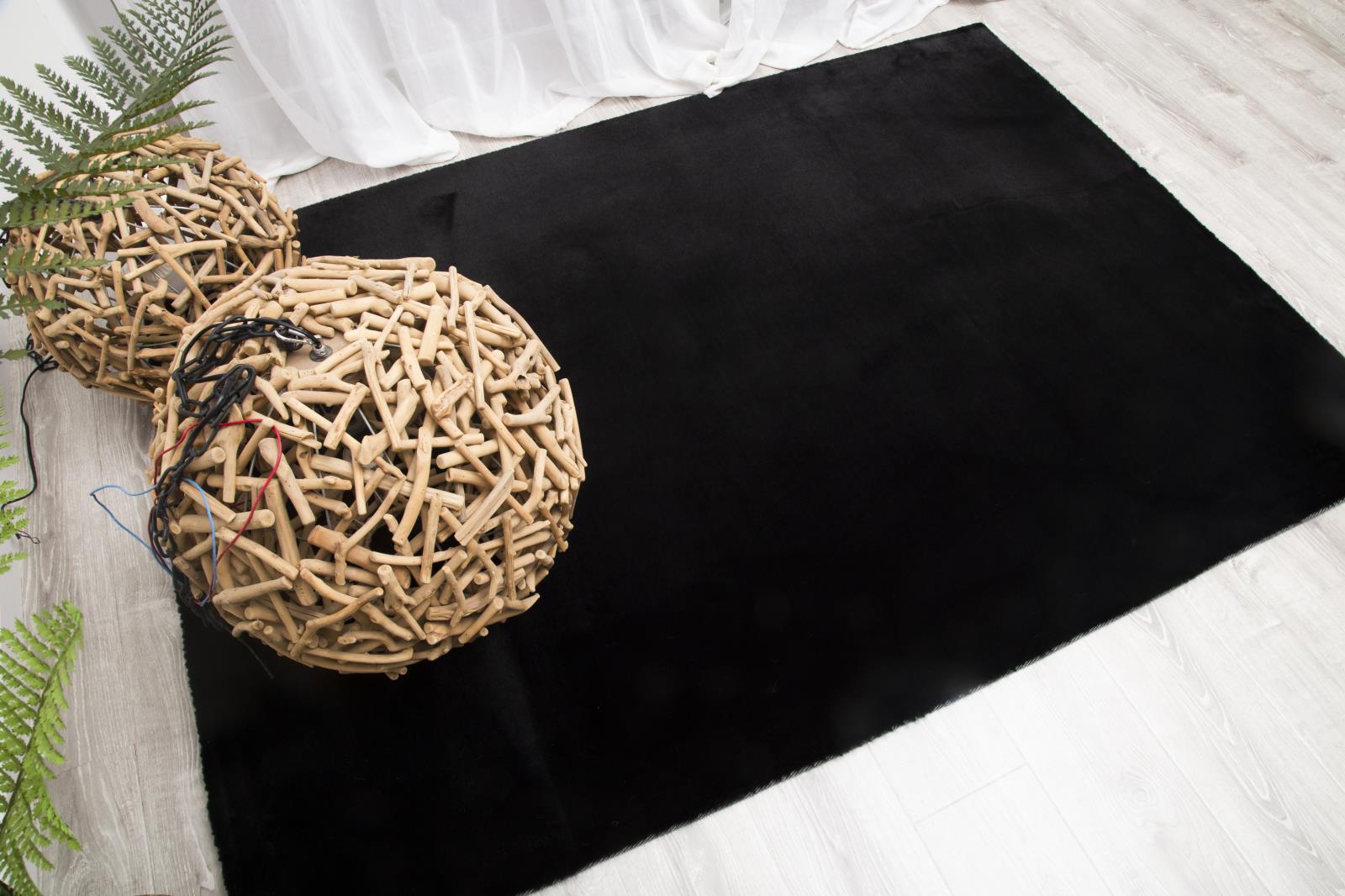 Faux Rabbit Fur RB02 Black Shag Rug — view 7