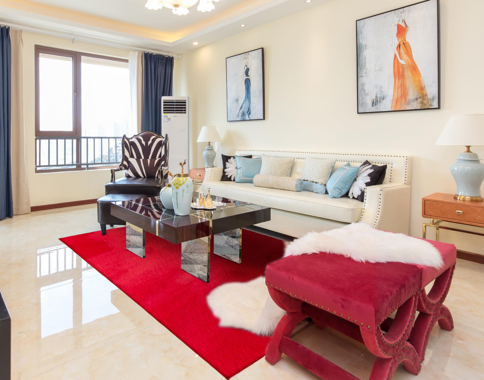 Faux Rabbit Fur RB03 Red Shag Rug — view 10