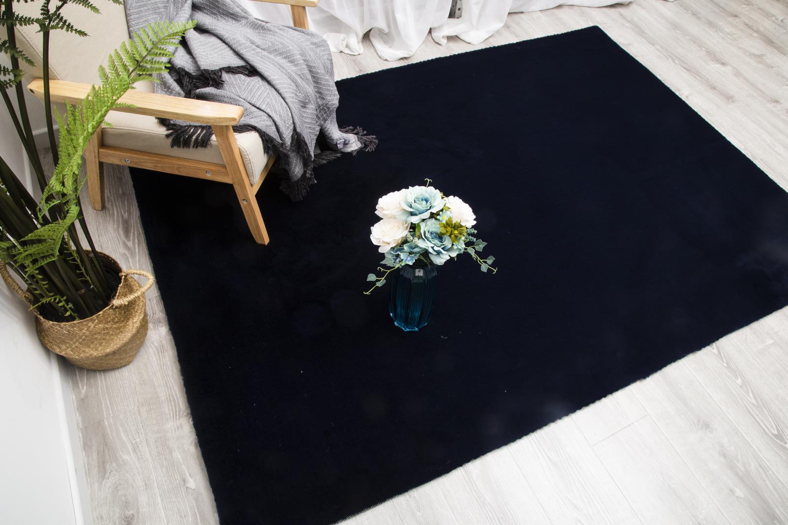 Faux Rabbit Fur RB13 Navy Blue Shag Rug — view 7