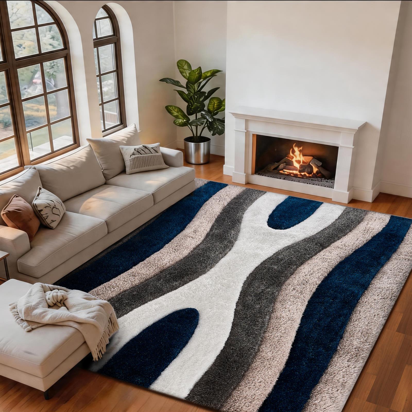 Mateos MS77 Navy Blue Shag Rug — view 2