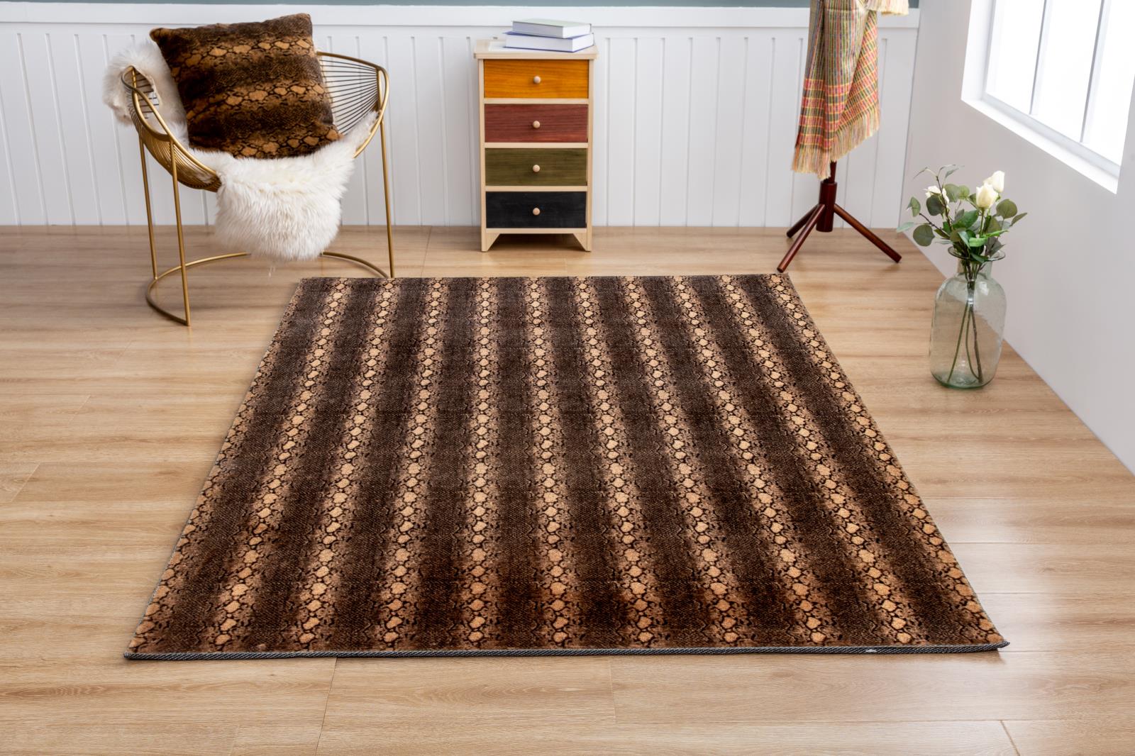 Faux Fur FU03 Snake Print Brown Shag Rug — view 9