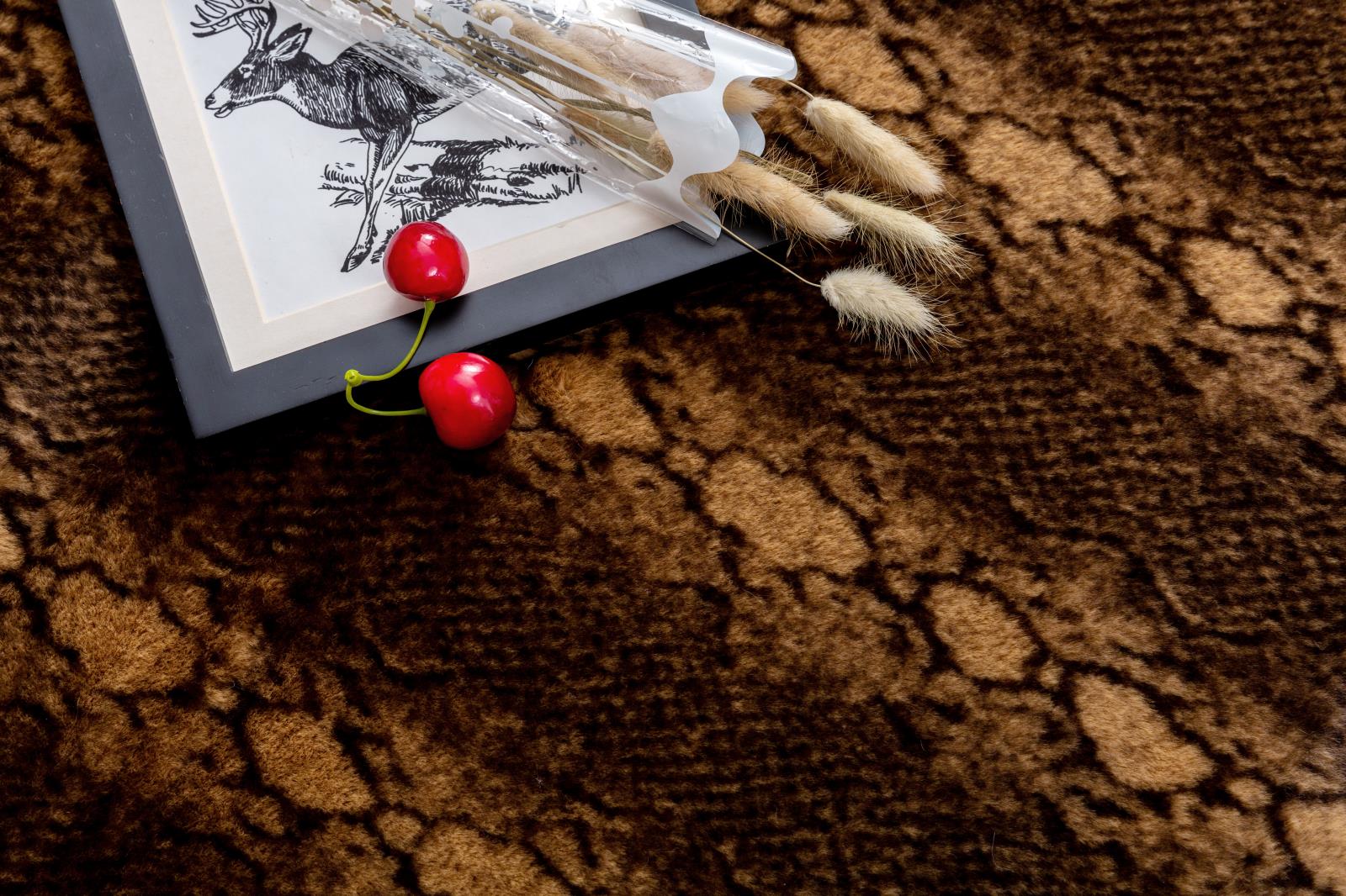 Faux Fur FU03 Snake Print Brown Shag Rug — view 7