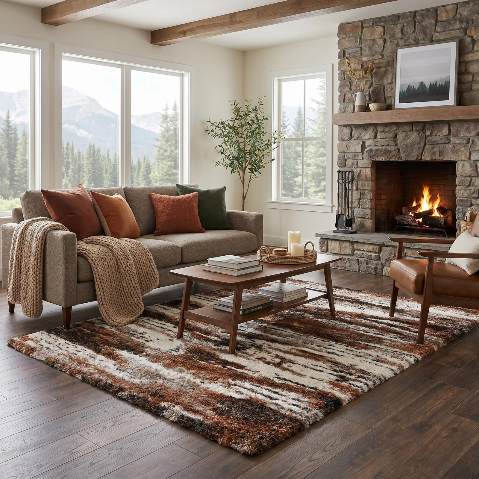Emily EY07 Beige Shag Rug