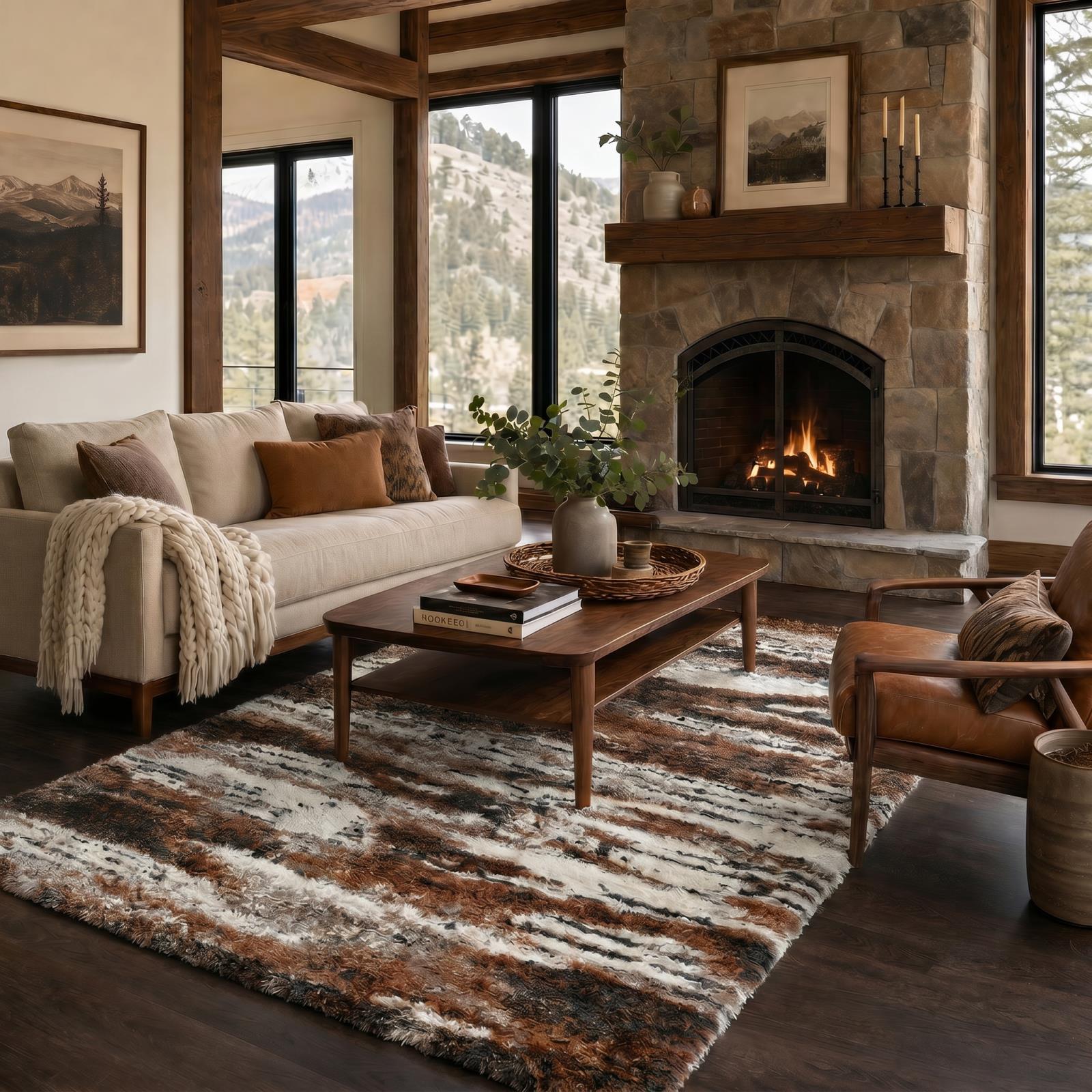 Emily EY07 Beige Shag Rug — view 2