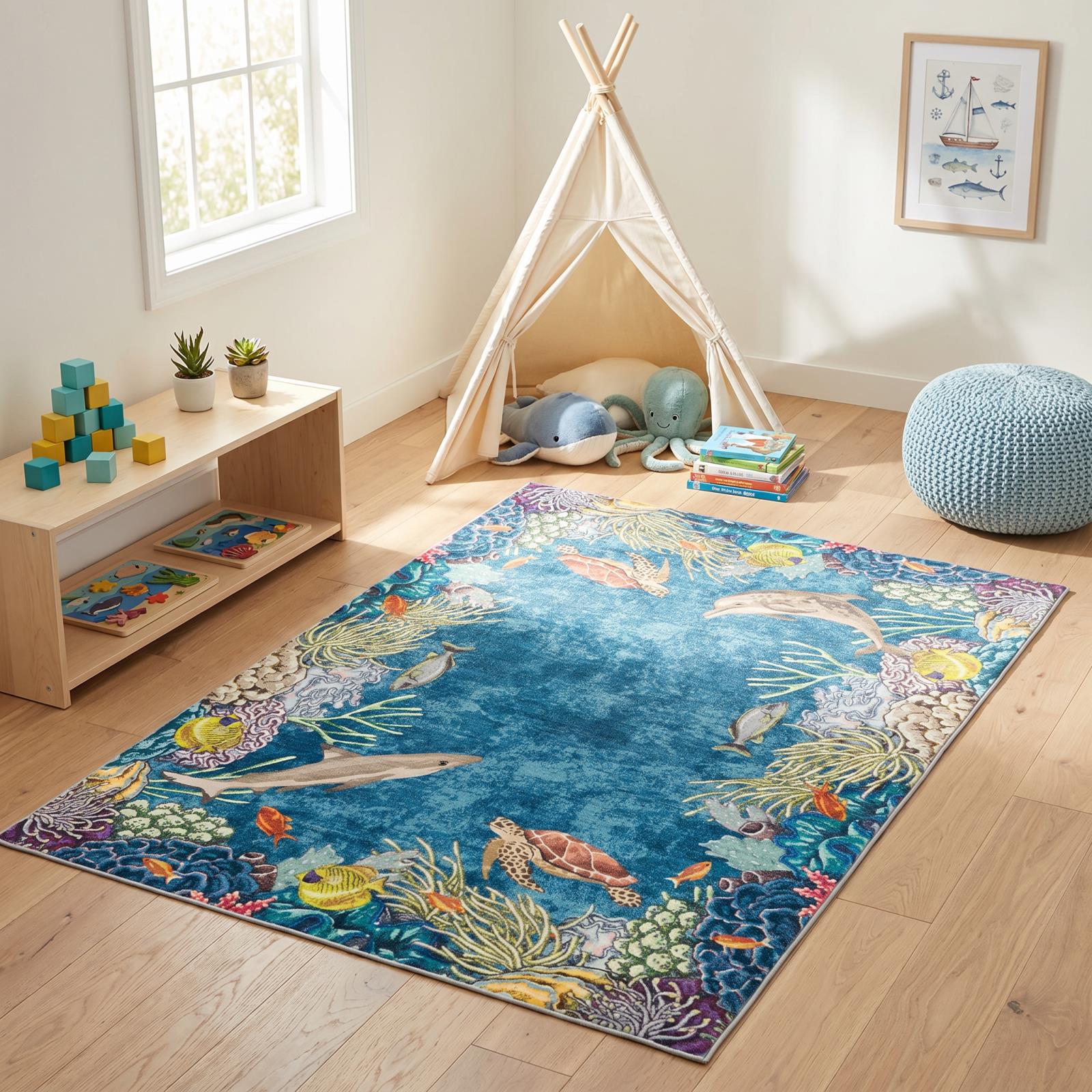 Kids KR09 Blue Area Rug