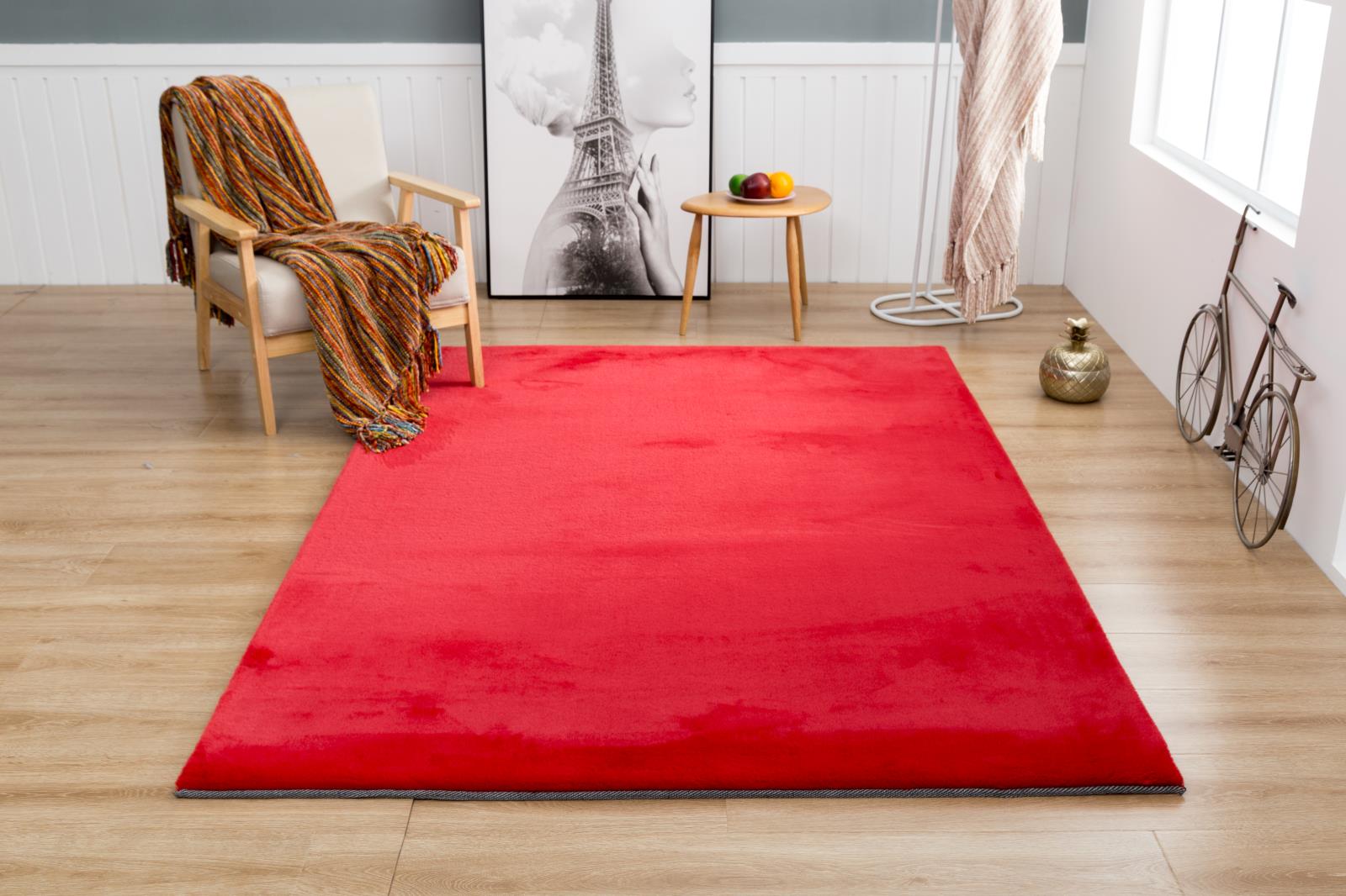 Faux Rabbit Fur RB03 Red Shag Rug — view 2