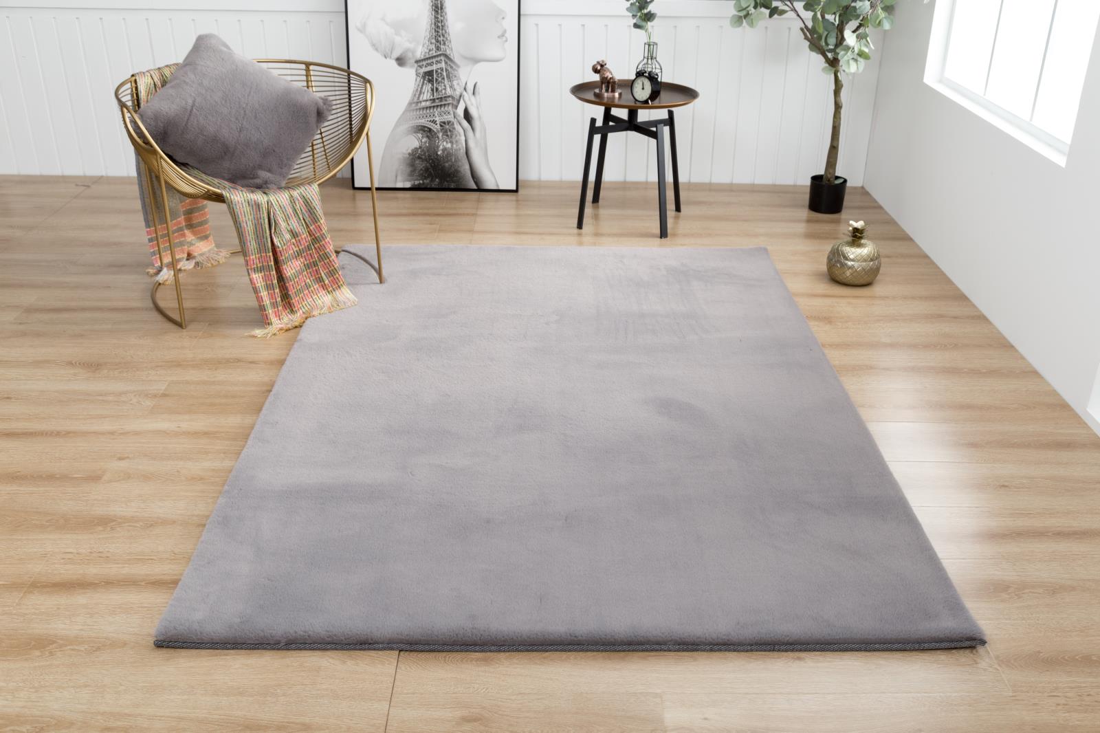Faux Rabbit Fur RB04 Gray Shag Rug — view 6
