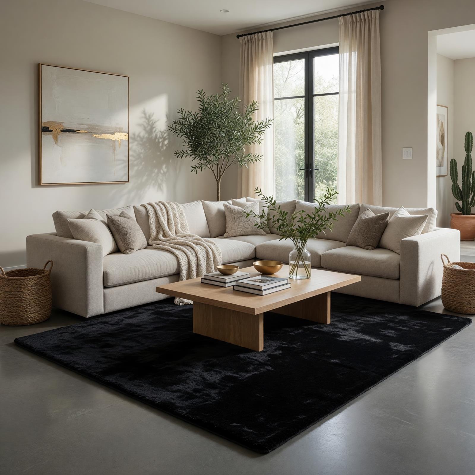 Faux Rabbit Fur RB02 Black Shag Rug