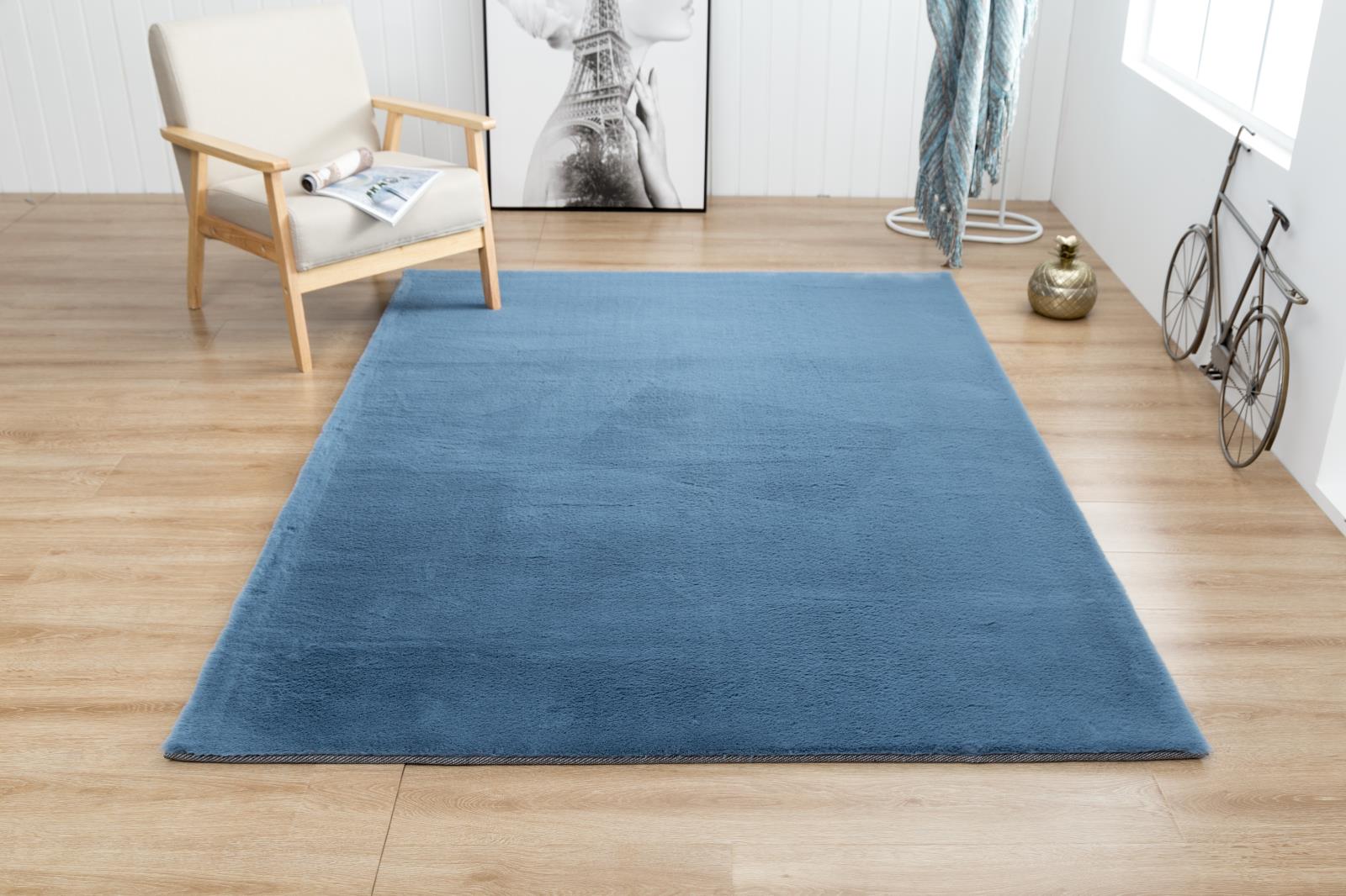 Faux Rabbit Fur RB10 Blue Shag Rug — view 9