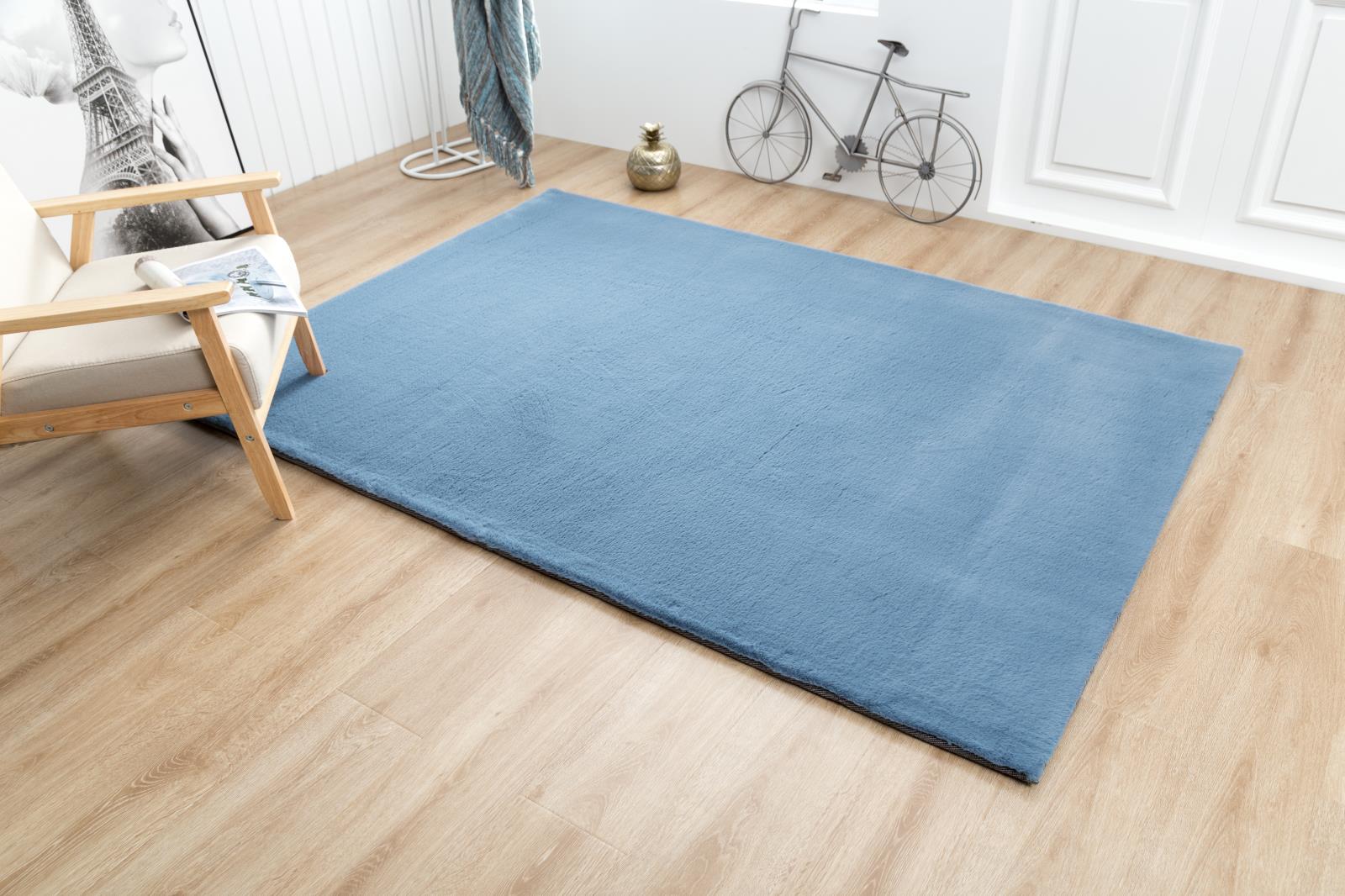 Faux Rabbit Fur RB10 Blue Shag Rug — view 8
