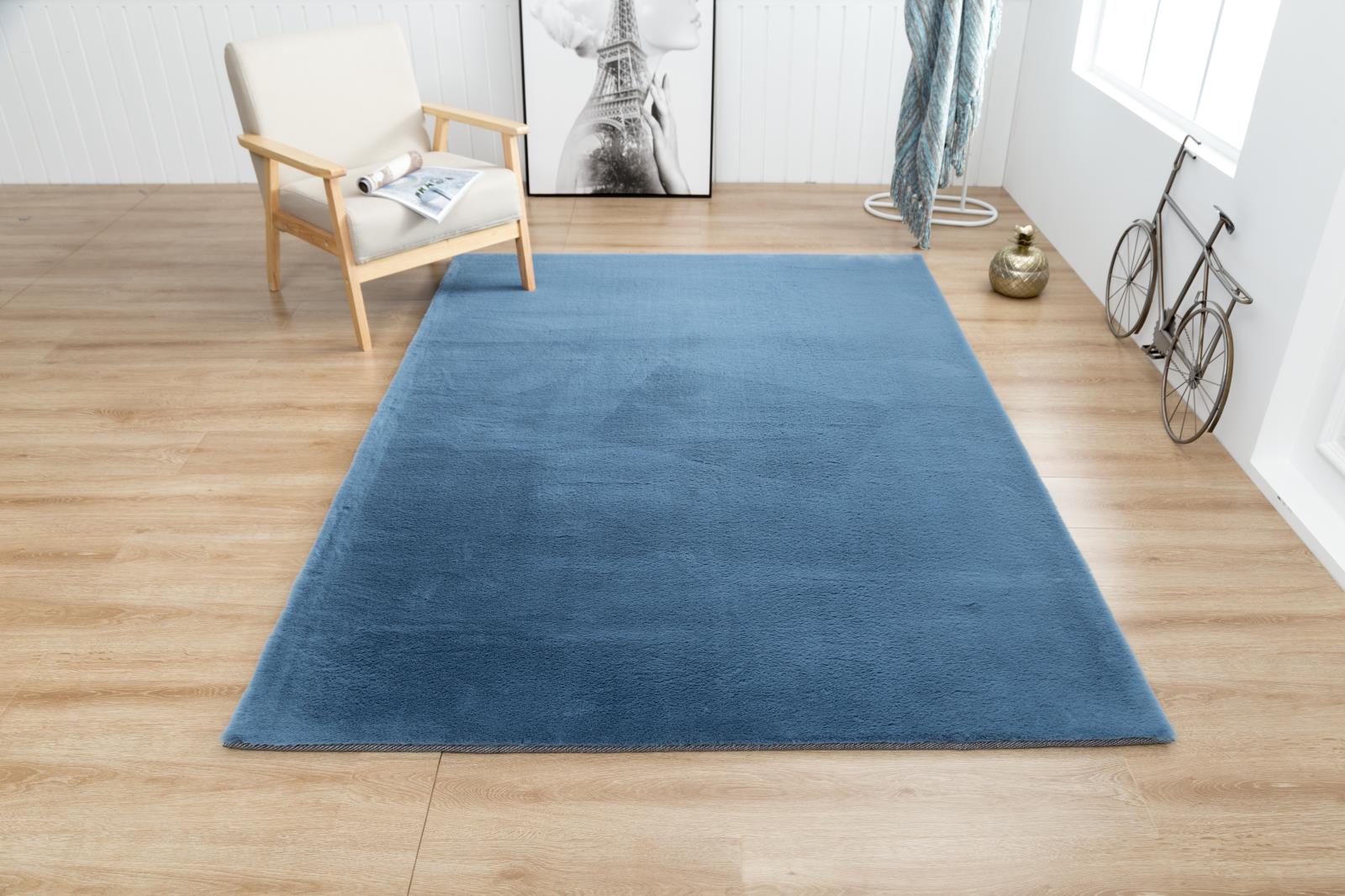 Faux Rabbit Fur RB10 Blue Shag Rug — view 7