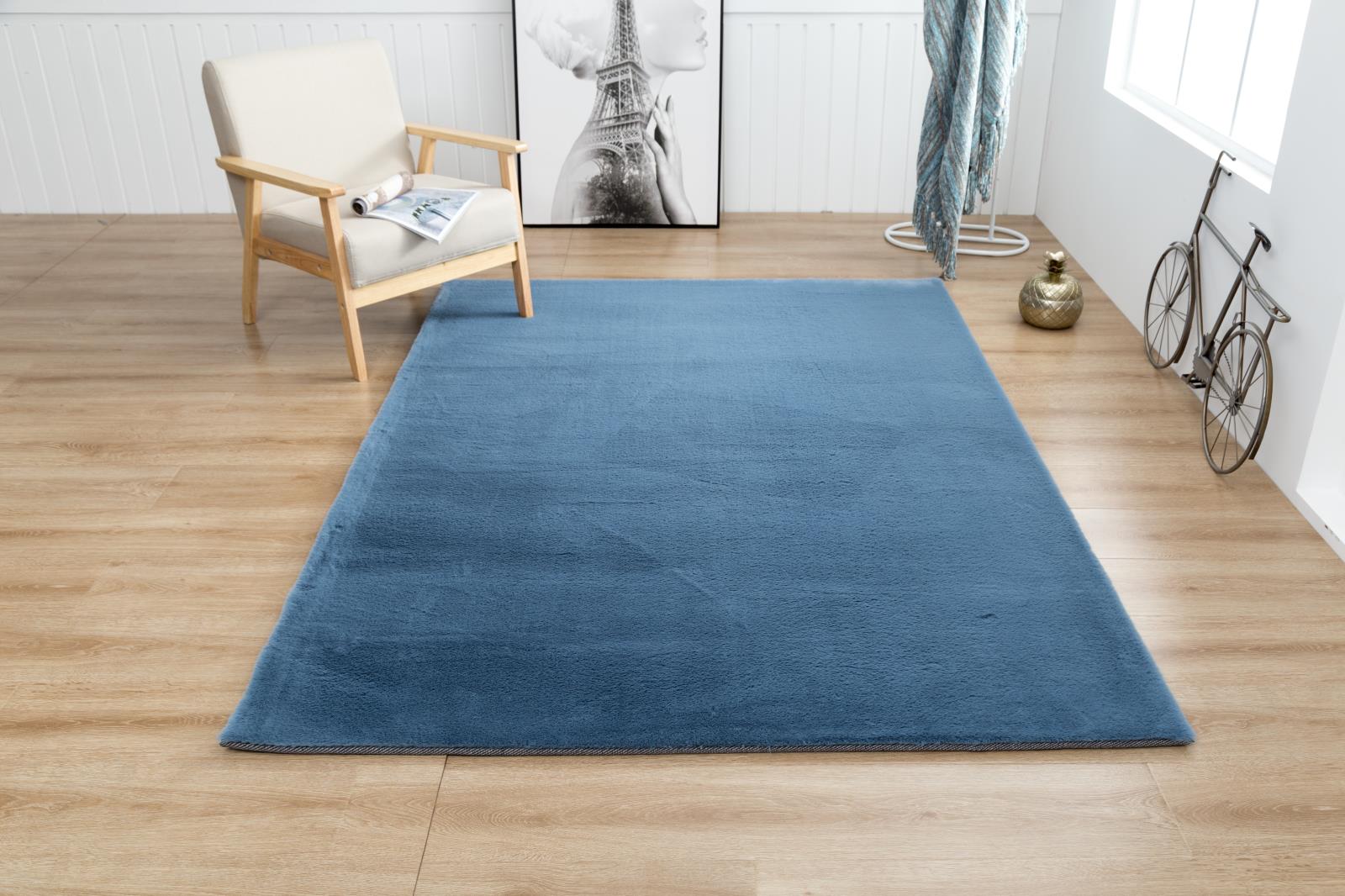 Faux Rabbit Fur RB10 Blue Shag Rug — view 10