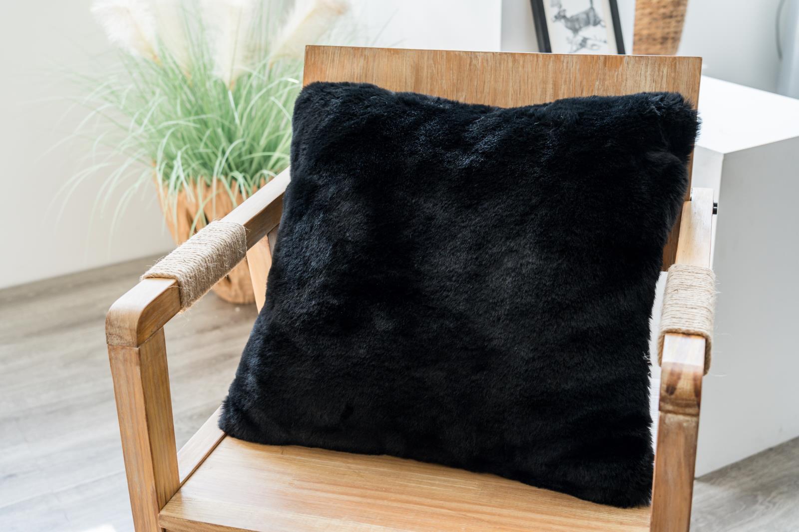 Faux Rabbit Fur RB02P Black Accent Pillow — view 6
