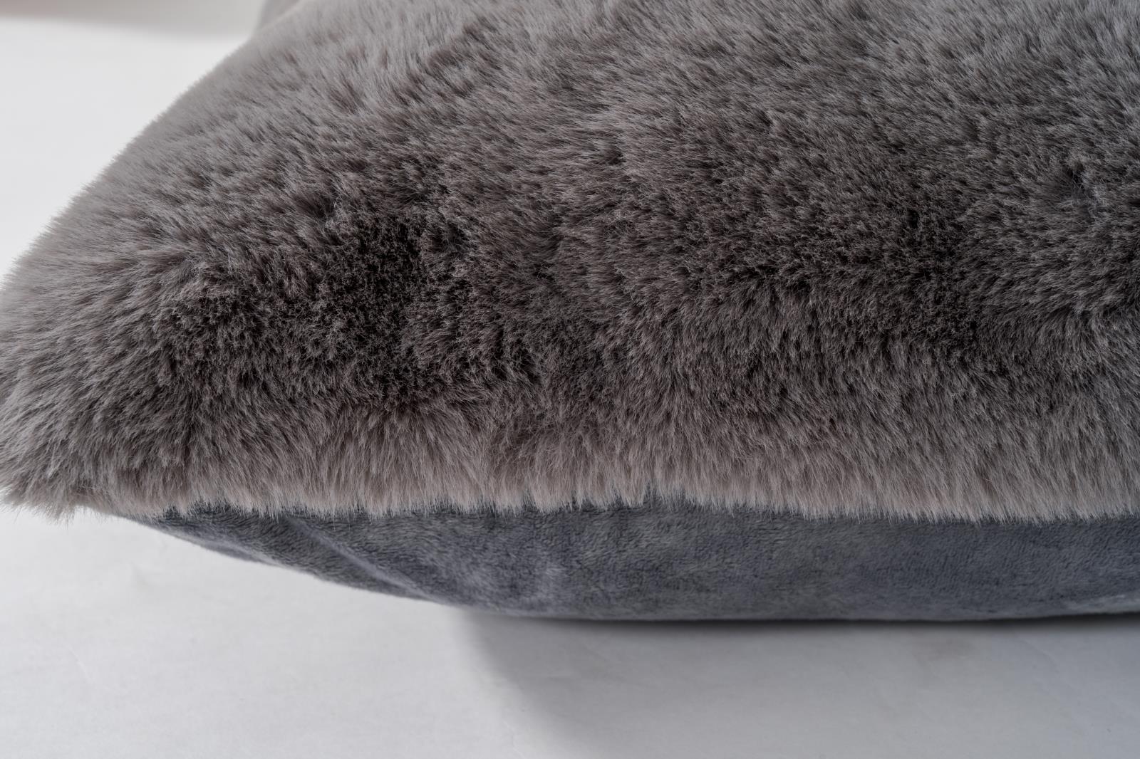 Faux Rabbit Fur RB04P Gray Accent Pillow — view 4