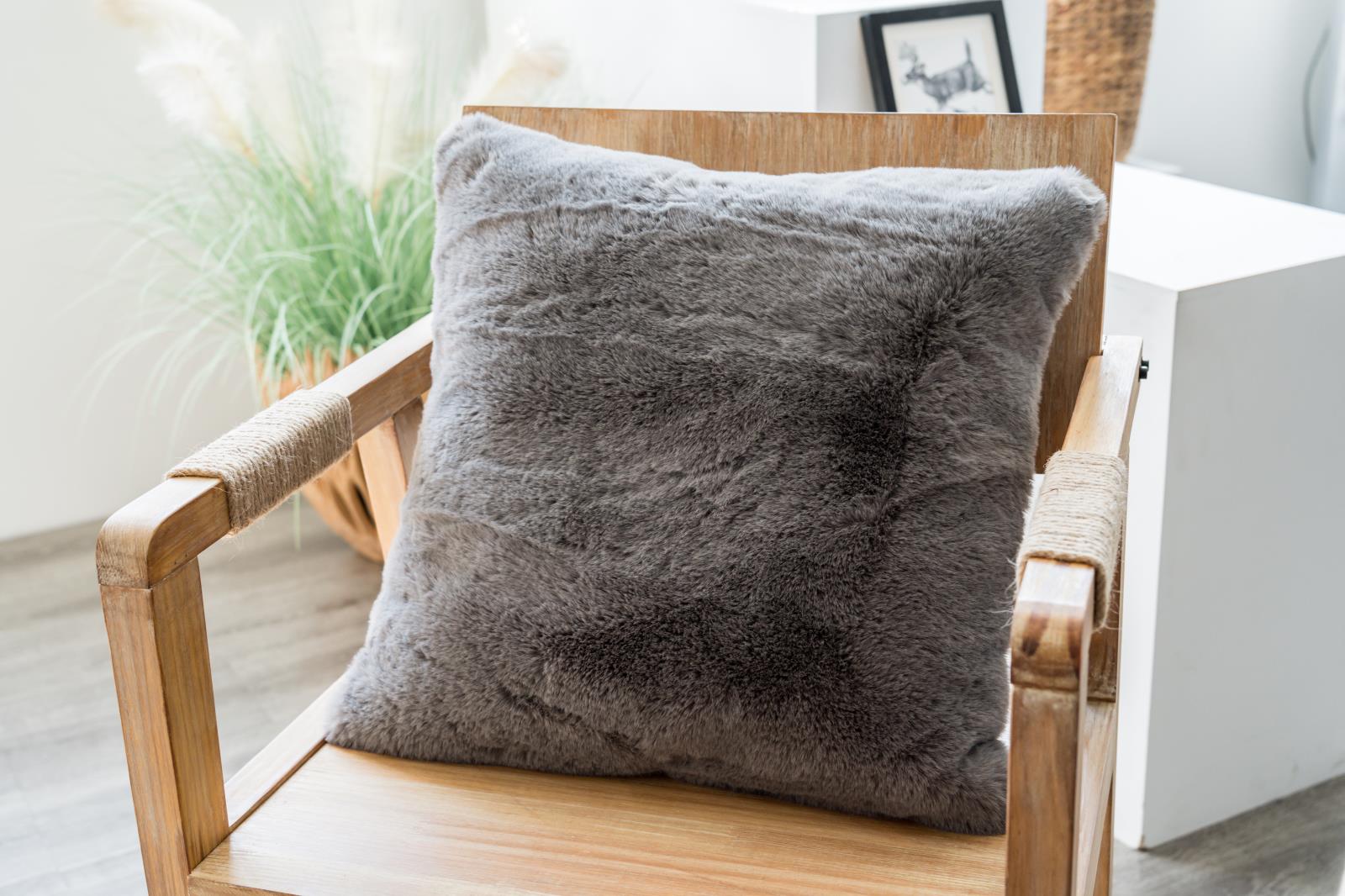 Faux Rabbit Fur RB04P Gray Accent Pillow — view 6