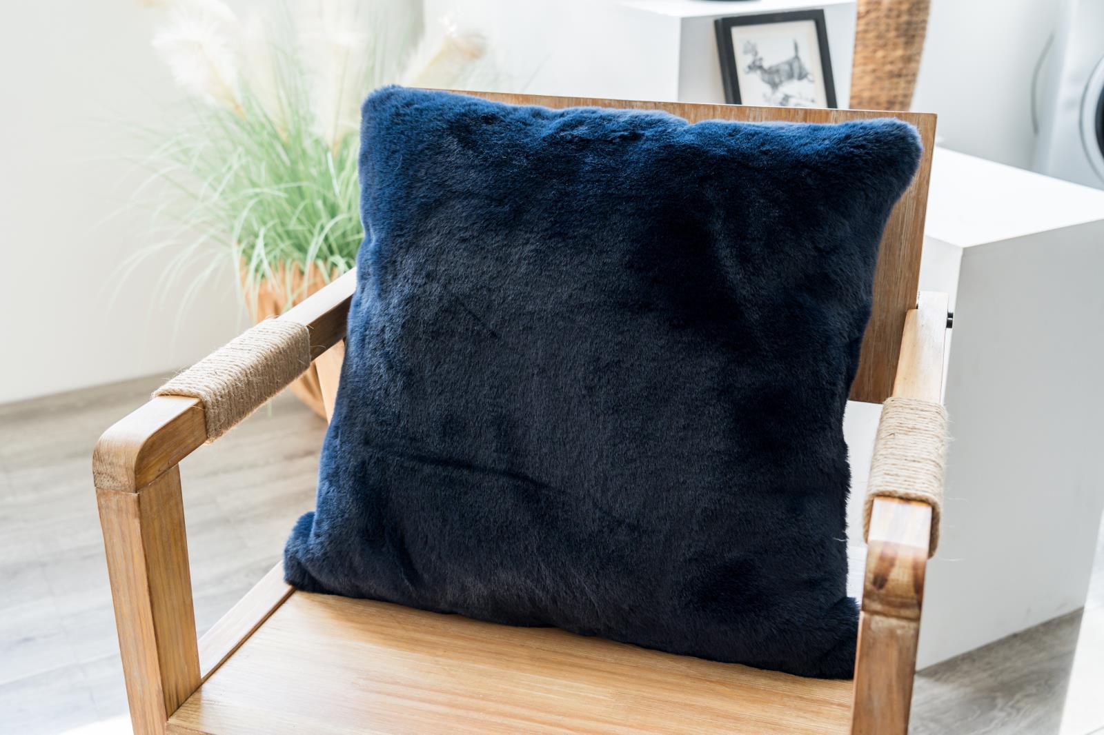 Faux Rabbit Fur RB13P Navy Blue Accent Pillow — view 6