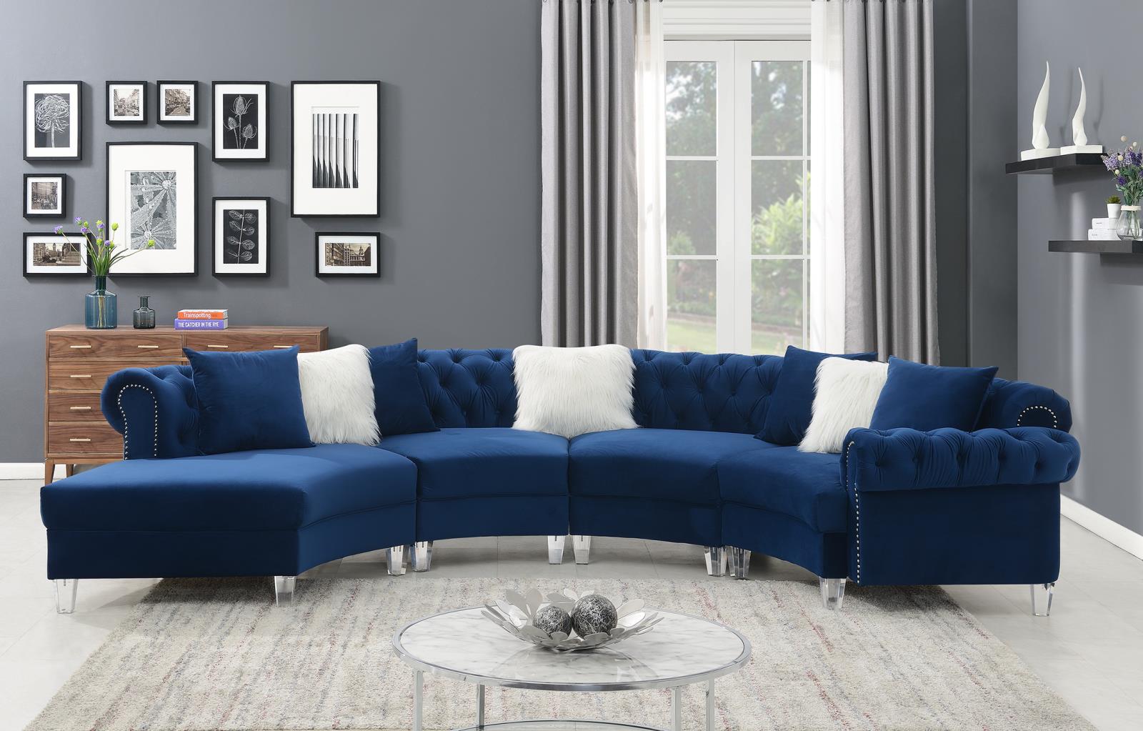 Navy Velvet 4-Piece Sectional (U290)
