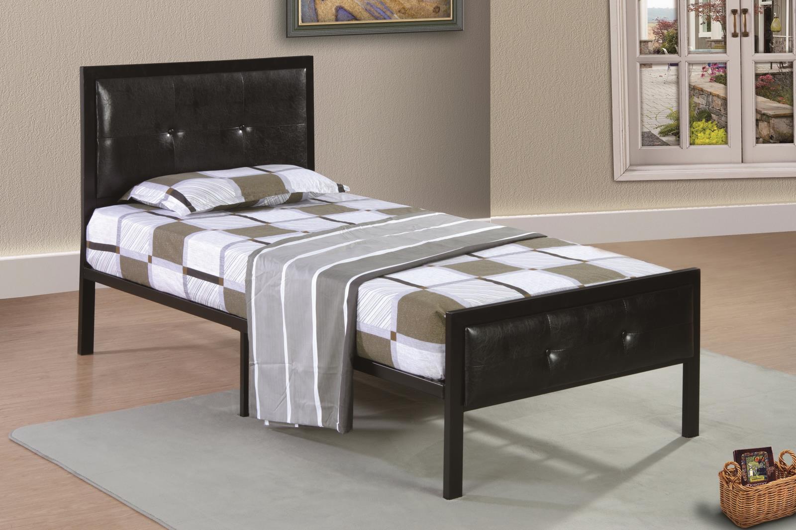 Twin Padded Metal Black PU Bed (B630)