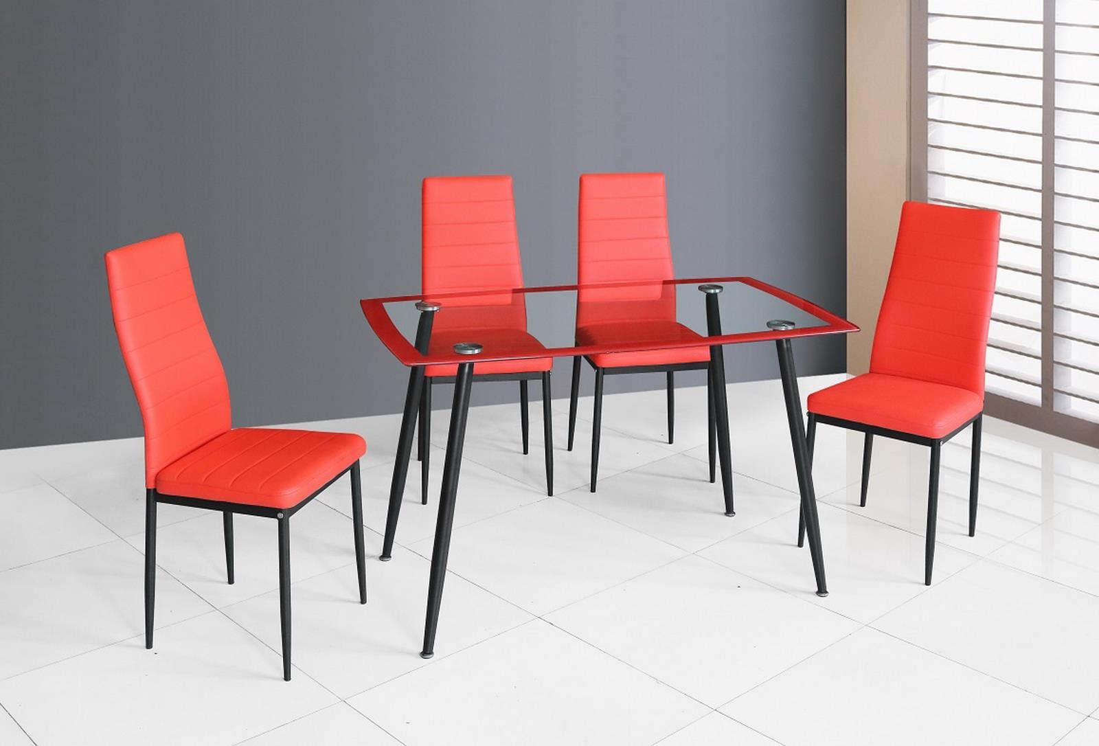 Red Dining Table & 4 Chairs (D341) — view 2