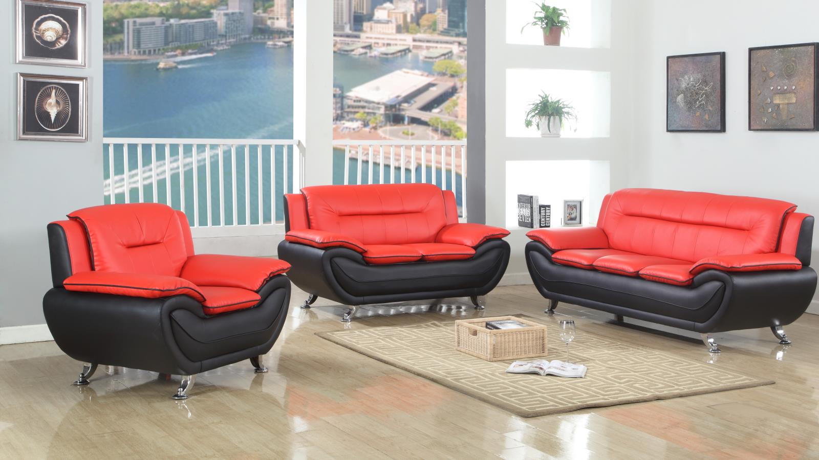 Red PU Sofa (U486) — view 2