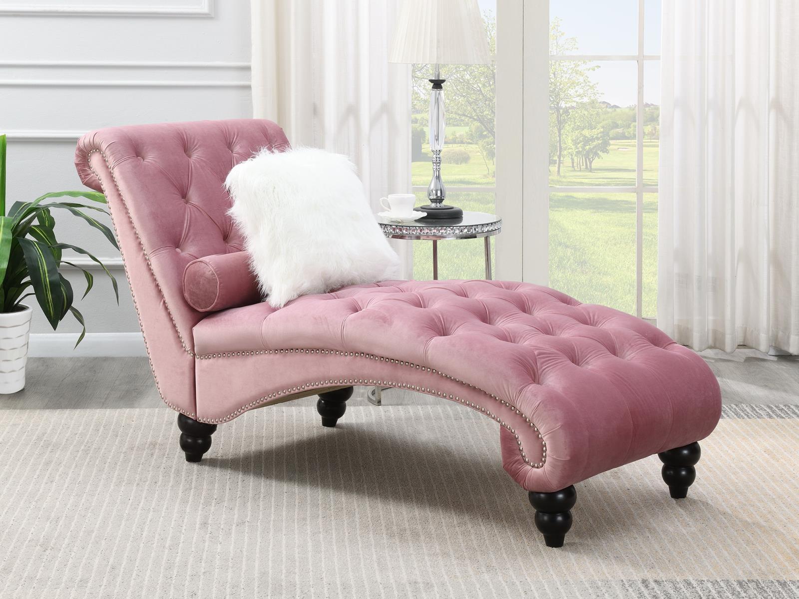 Pink Chaise with Wooden Legs (U220)
