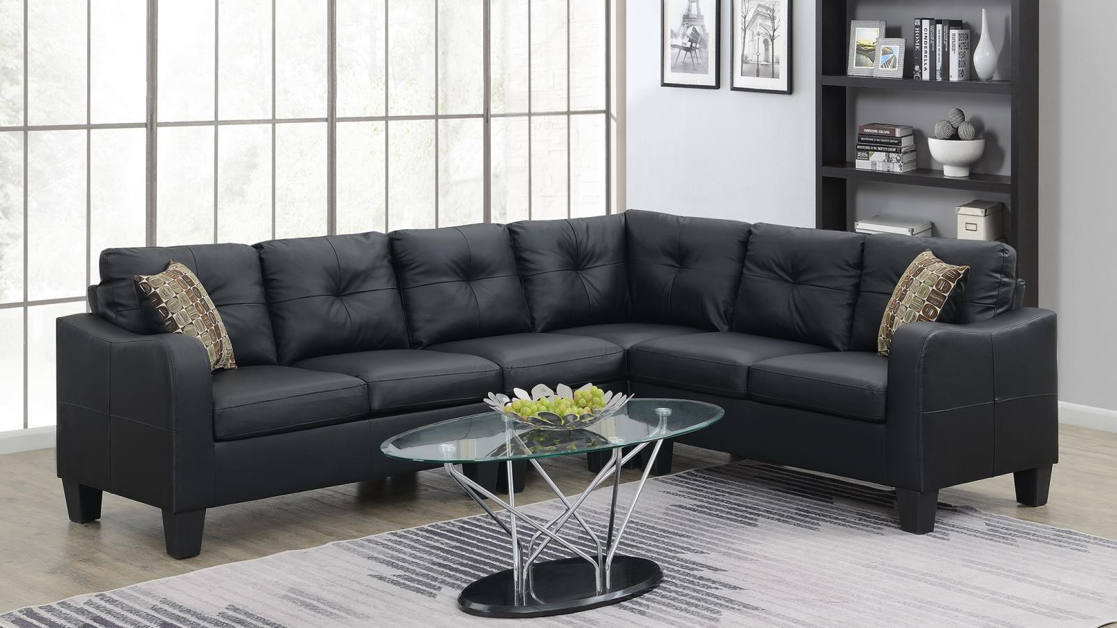 Black Leather 4-Piece Sectional (U334)